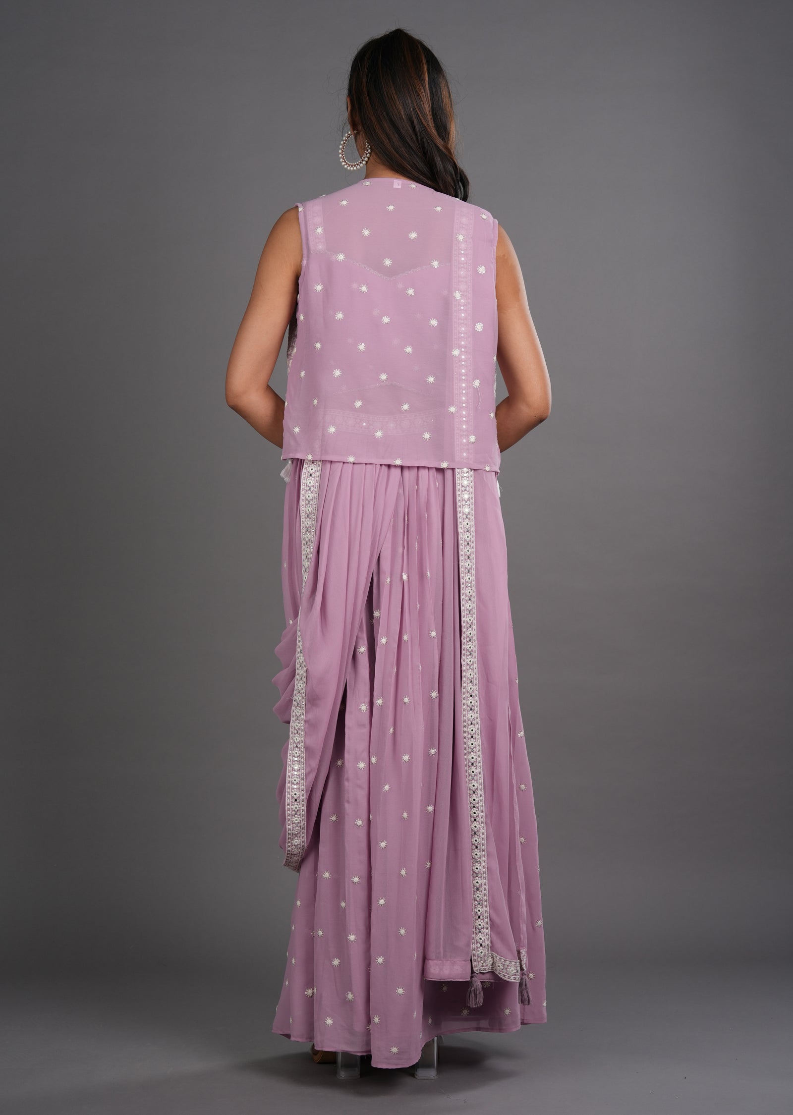 Onion Pink Georgette Draped Saree