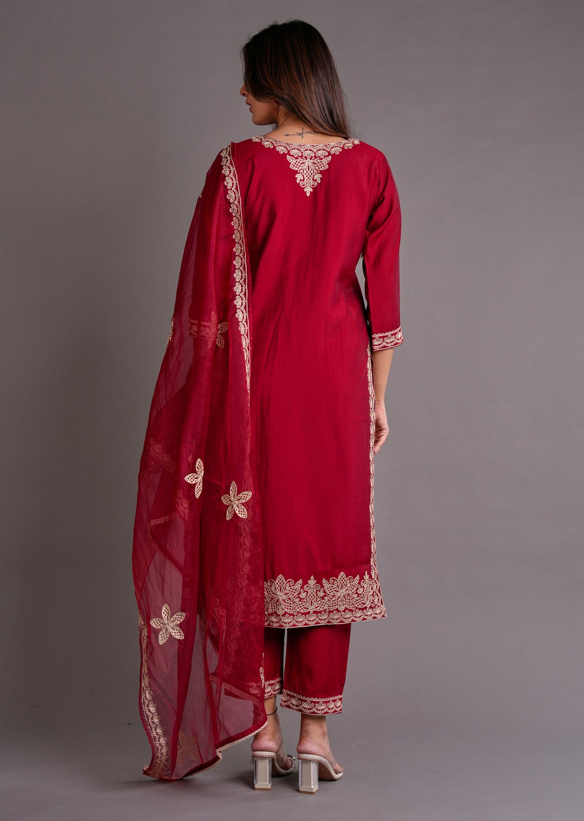 Maroon Silk Straight Cut Suit