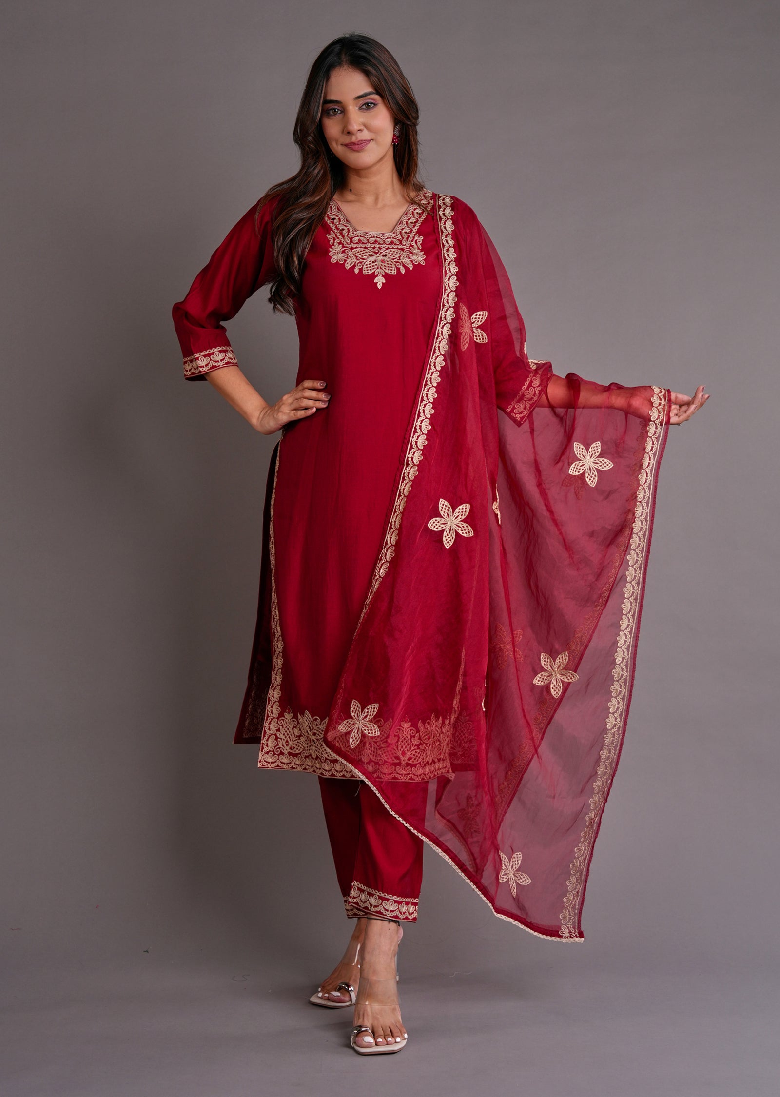 Maroon Silk Straight Cut Suit
