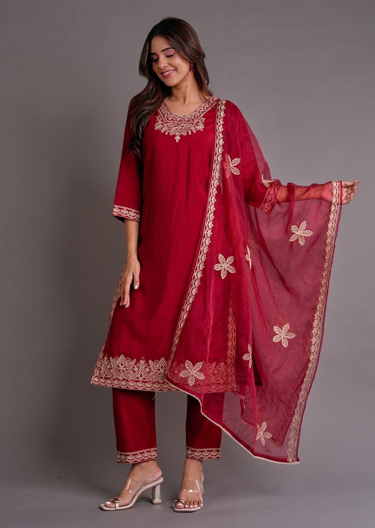 Maroon Silk Straight Cut Suit