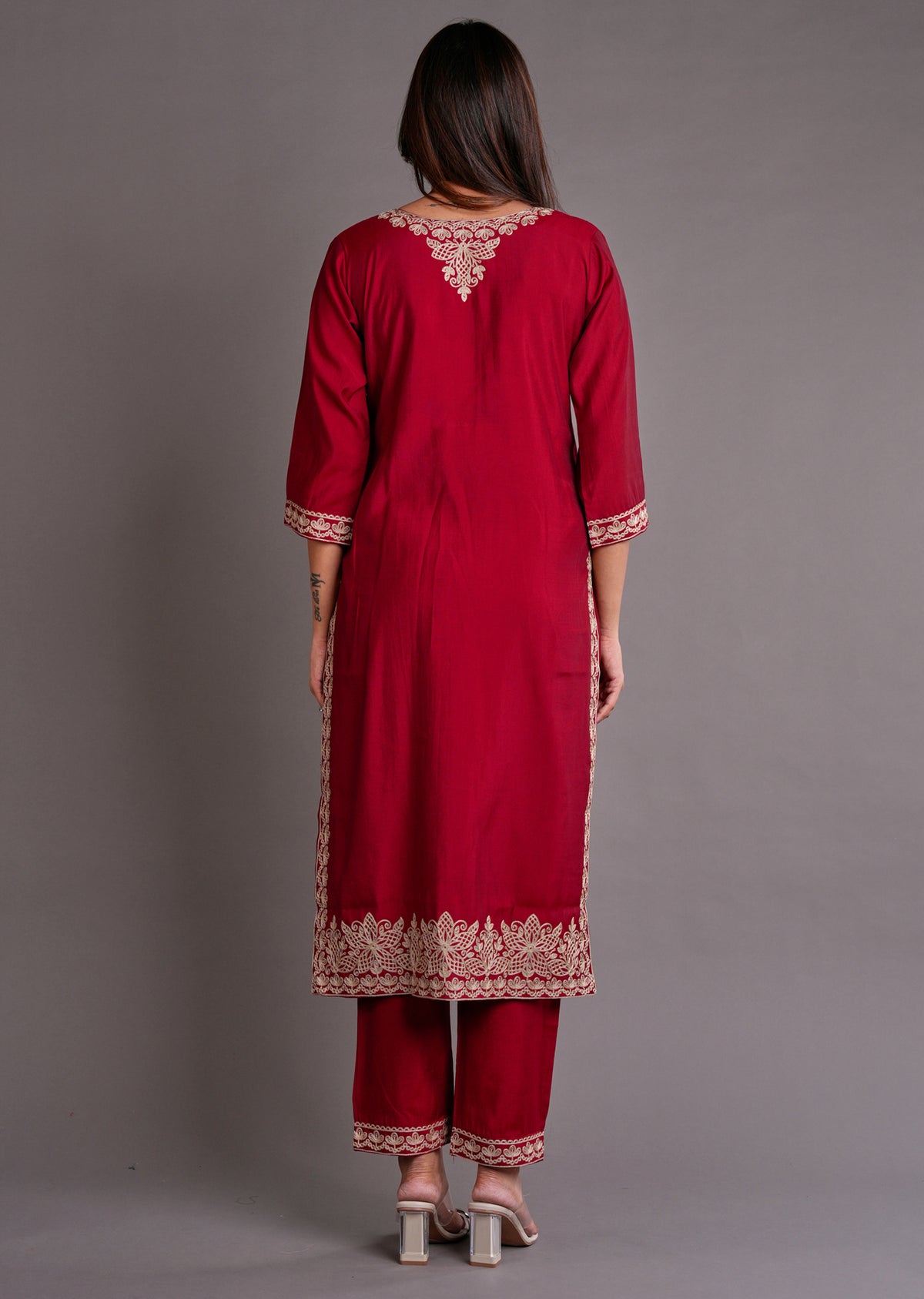 Maroon Silk Straight Cut Suit