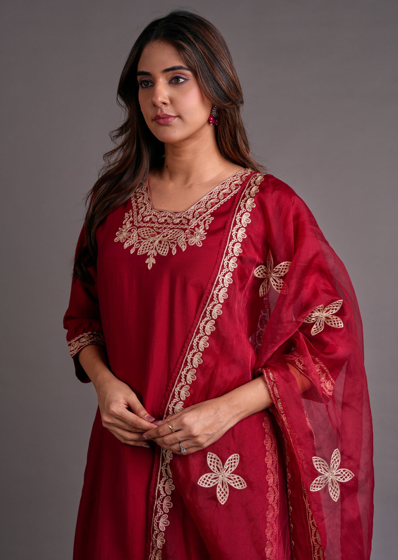 Maroon Silk Straight Cut Suit