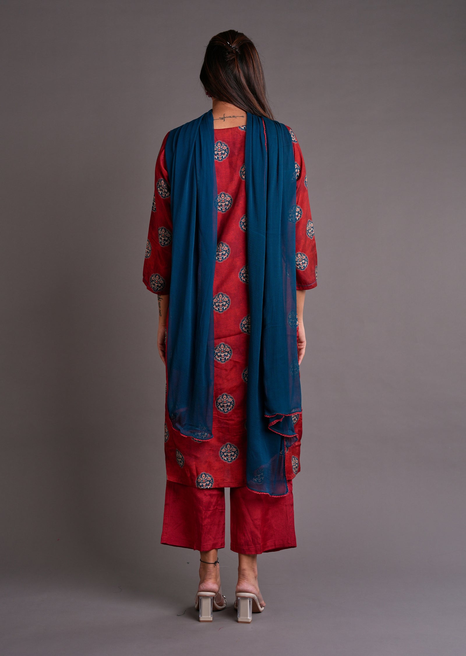 Maroon Muslin Straight Cut Suit