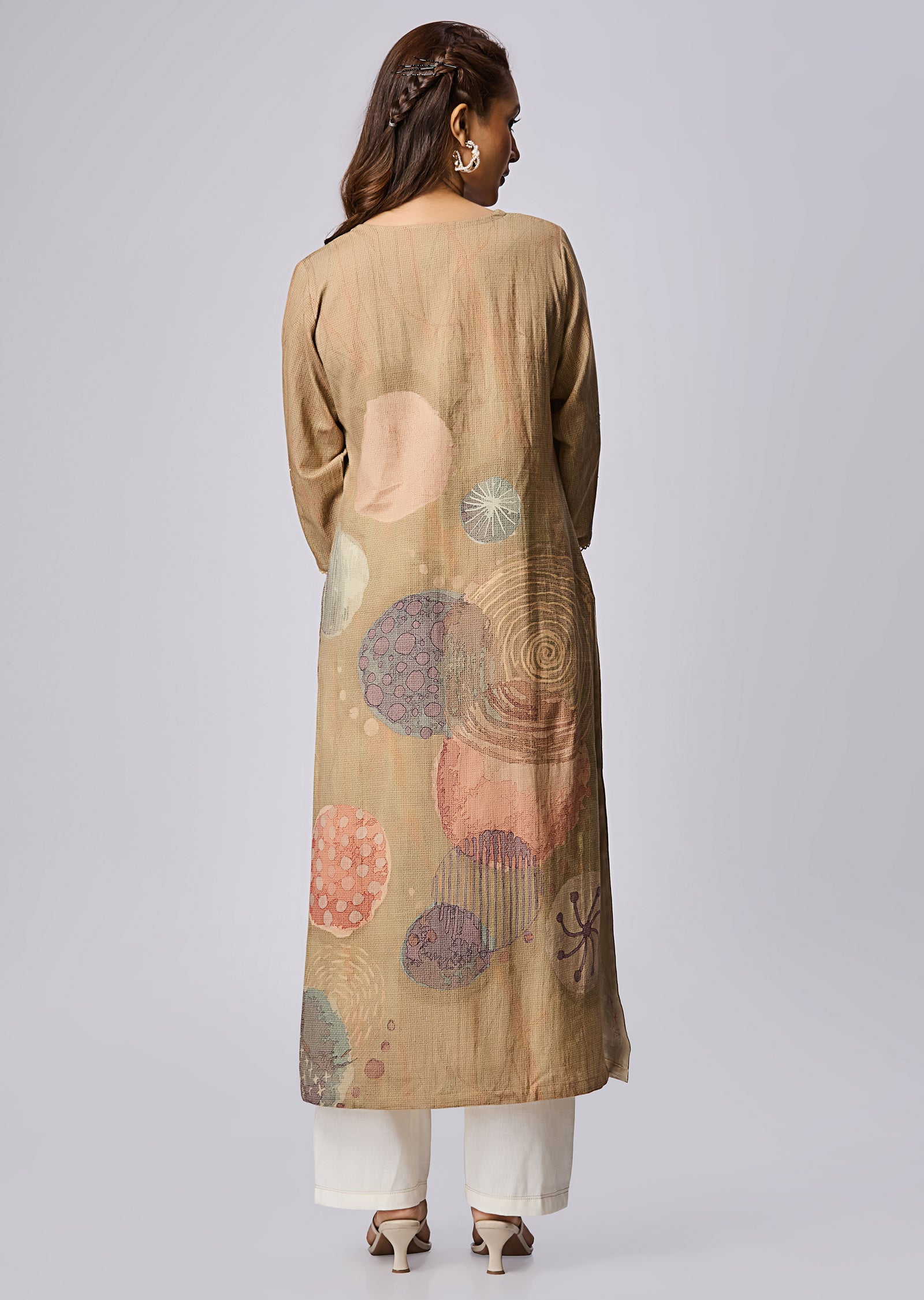 Brown Linen Cotton Midi Dress