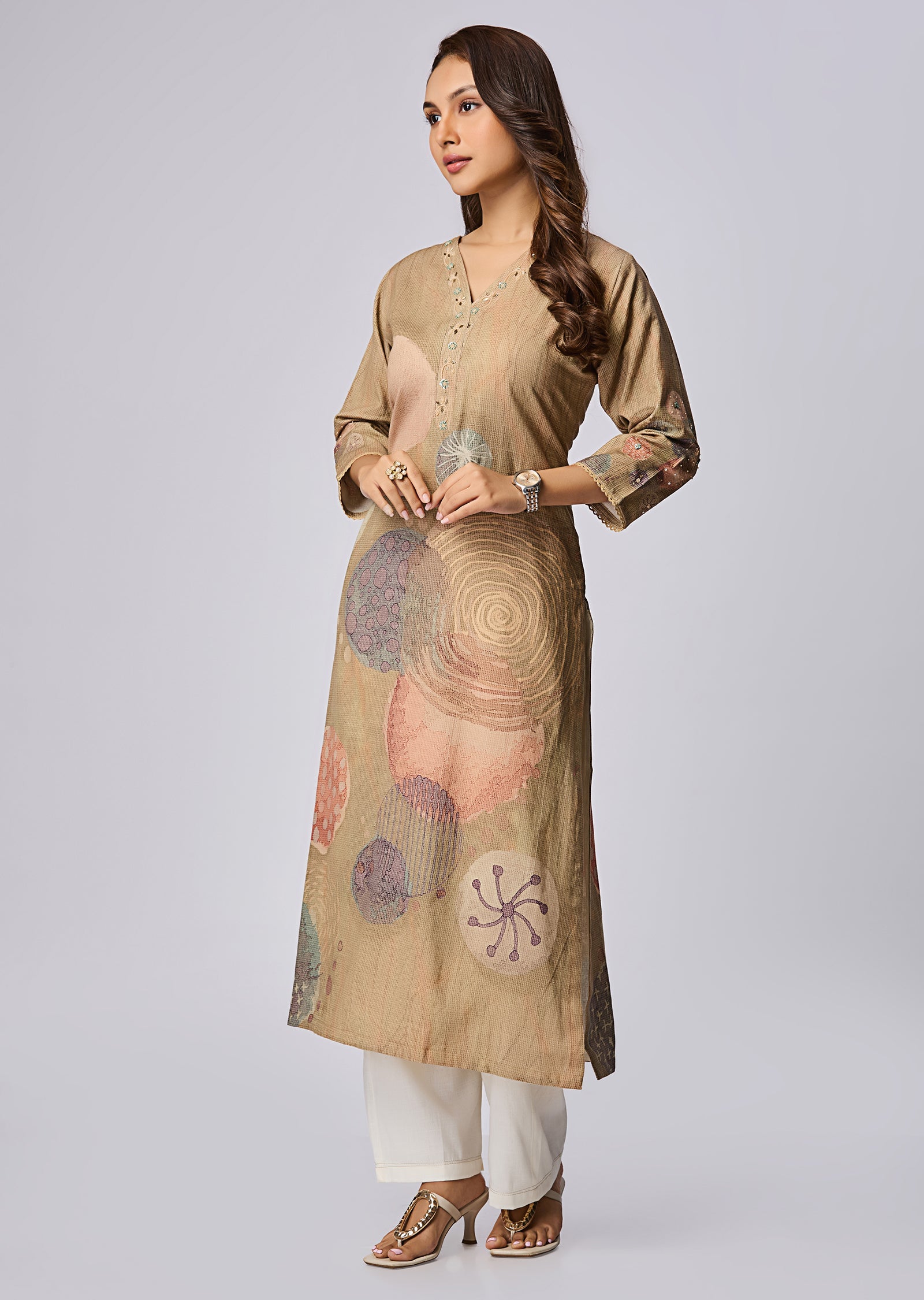 Brown Linen Cotton Midi Dress