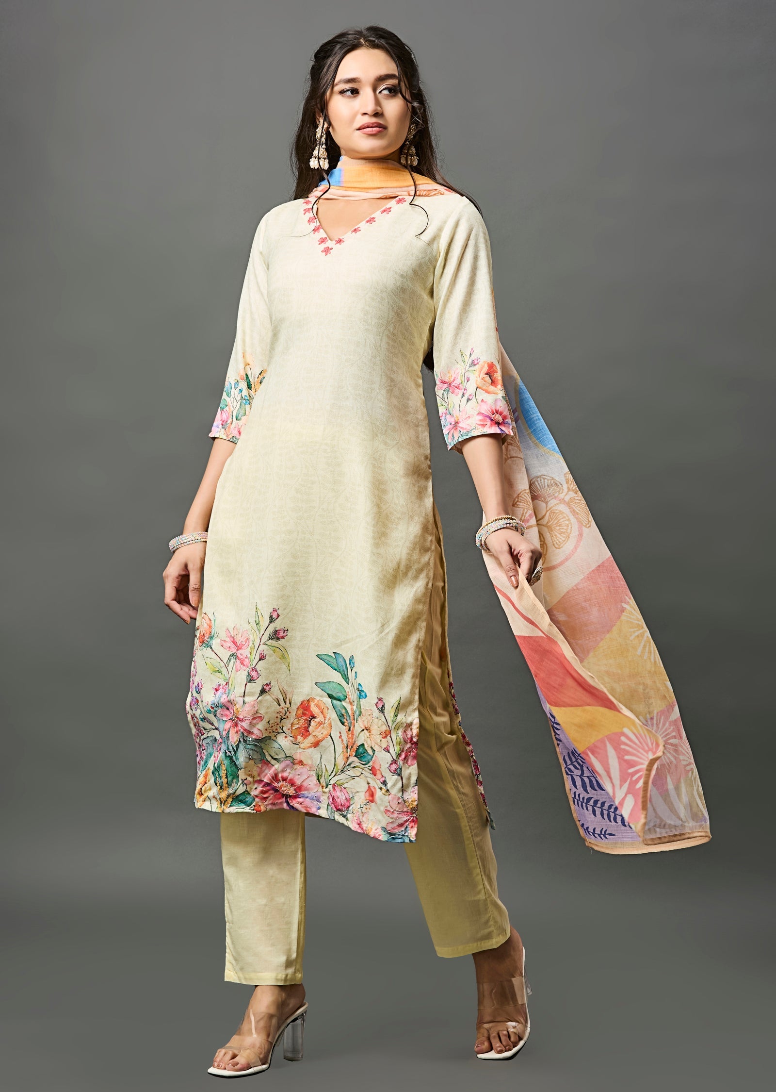 Light Yellow Linen Cotton Straight Cut Suit