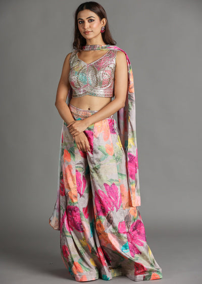 Multi Color Soft Silk Palazzo Set
