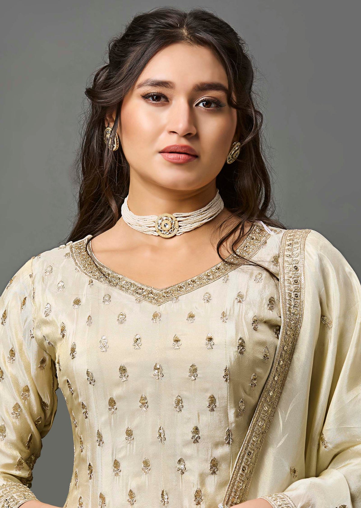 Beige Tissue Anarkali Suit