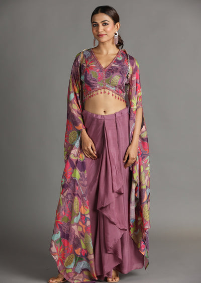 Mauve Chinnon Draped Skirt Set