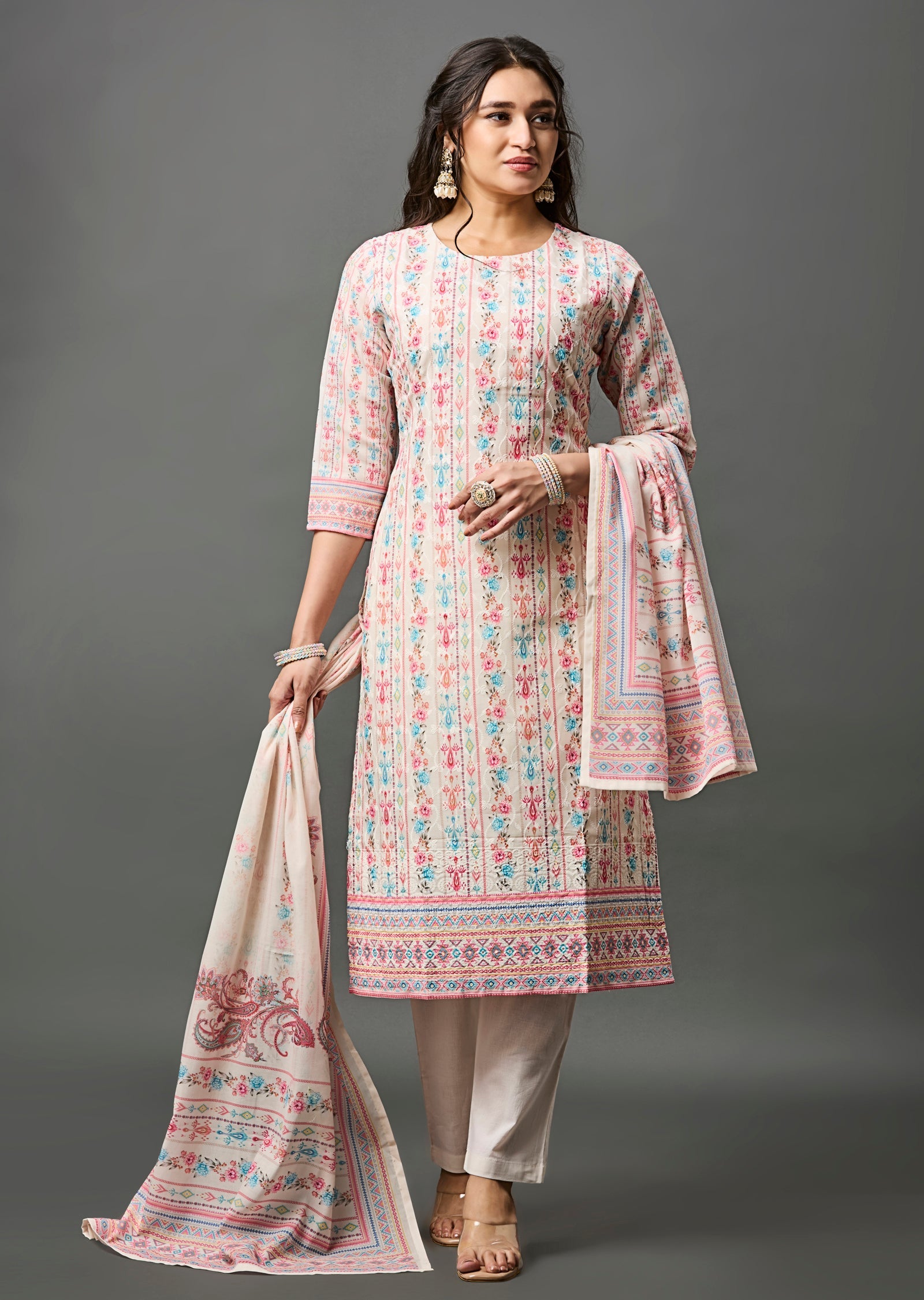 Cream Cotton Straight Cut Suit
