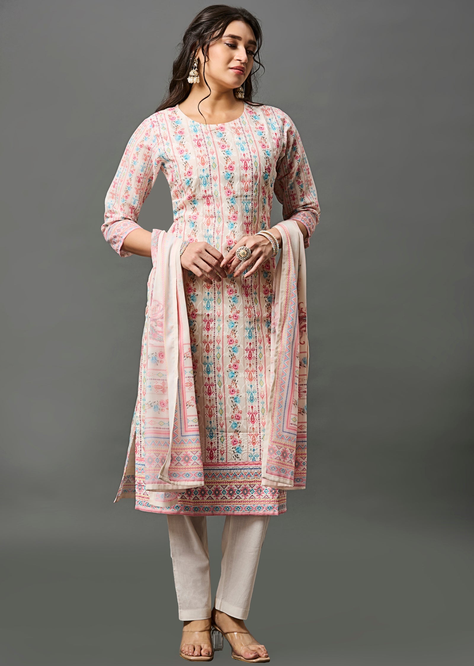 Cream Cotton Straight Cut Suit