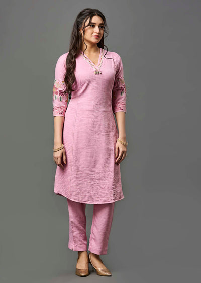 Pink Straight Cut Kurti Set