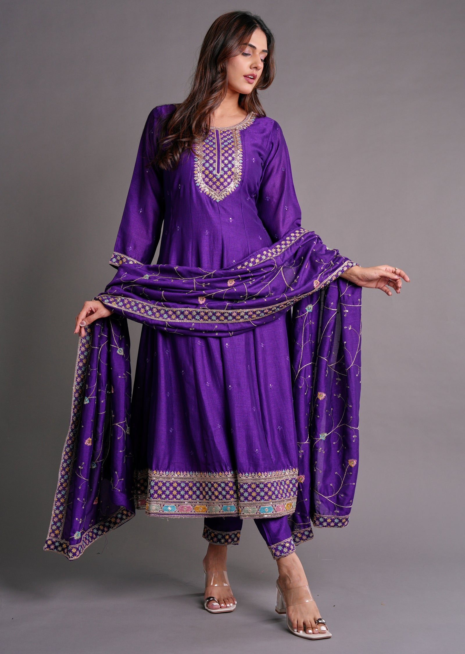 Purple Silk Anarkali Suit
