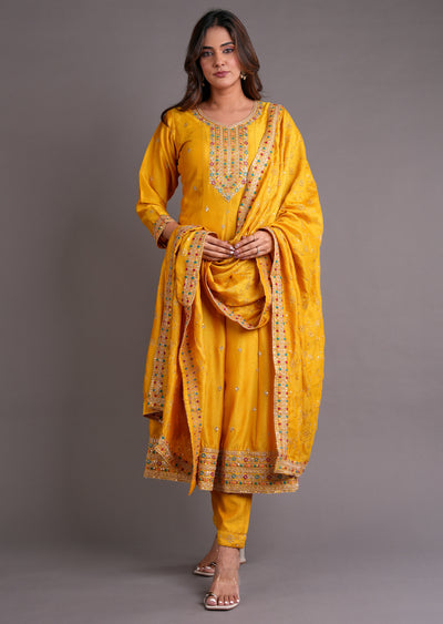 Yellow Silk Anarkali Suit