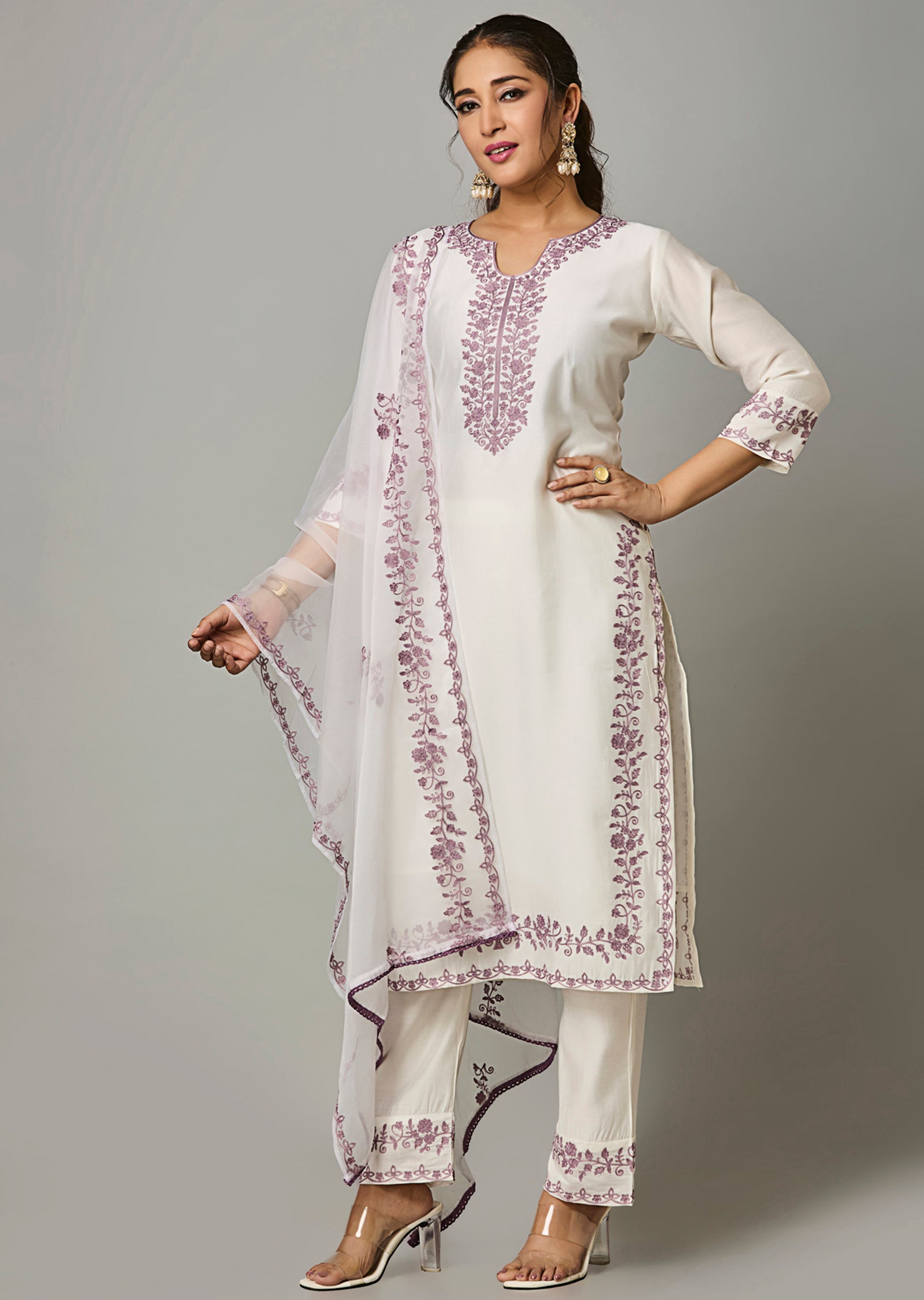 Off White Russion Silk Straight Cut Suit