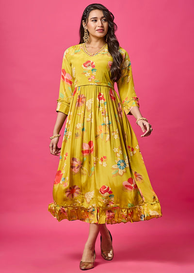 Yellow Crepe Midi Dress