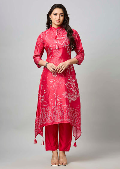 Dark Pink Soft Silk Straight Cut Kurti Set