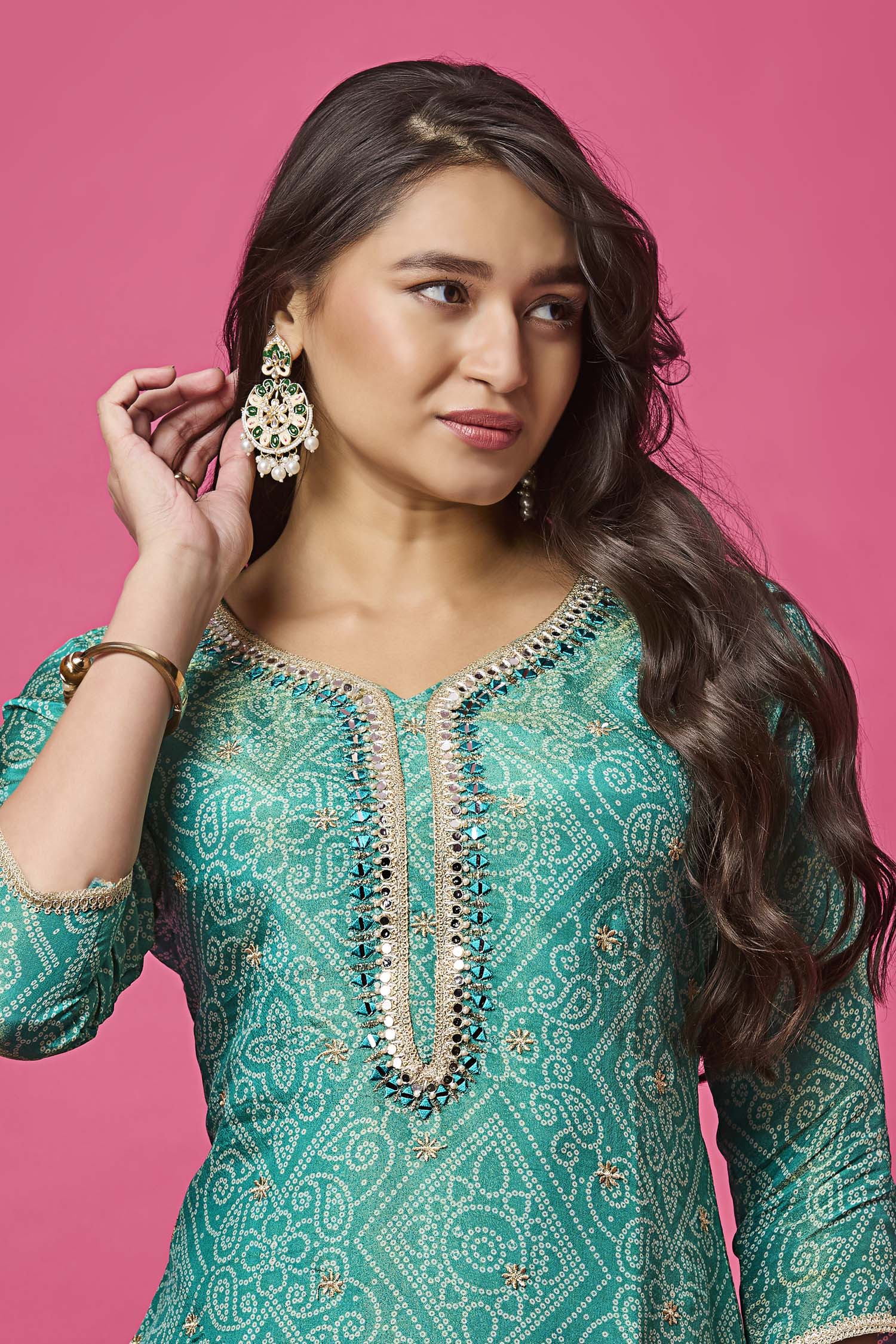 Sea Green Tissue Silk Straight Cut Kurti