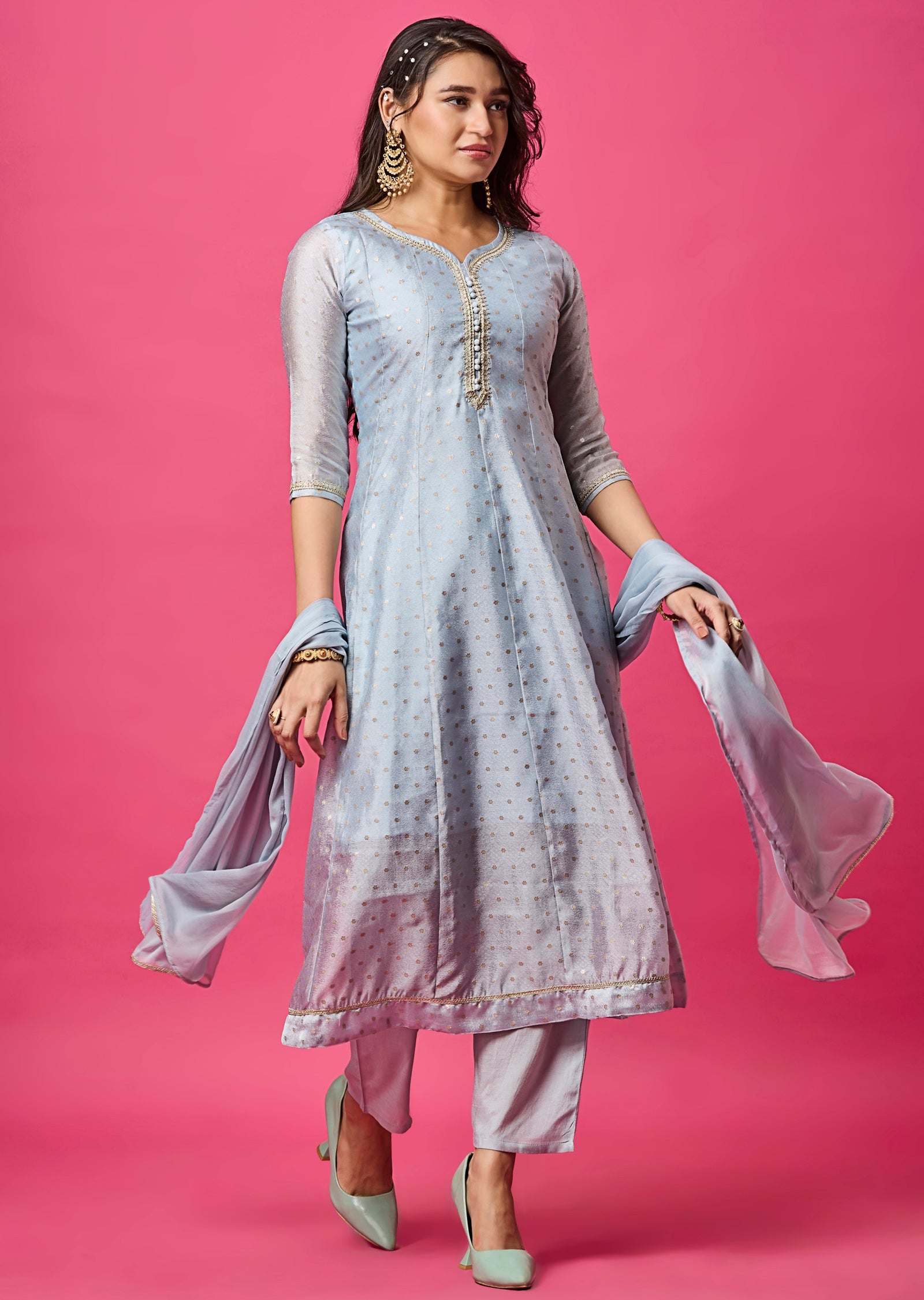Sky Blue Banarasi Silk Anarkali Suit