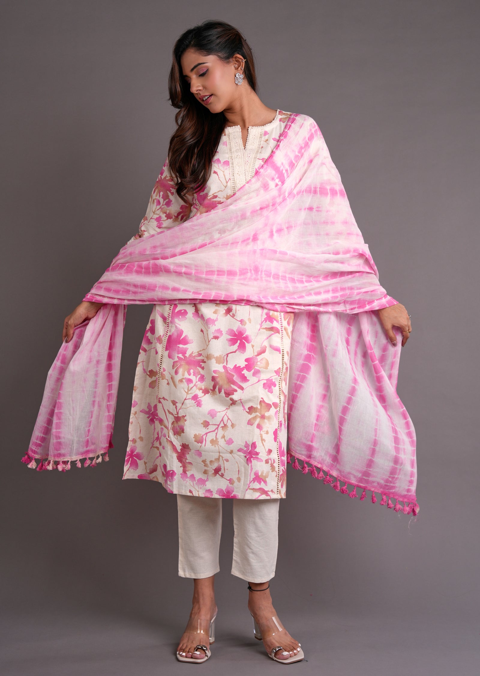 Pink Cotton Straight Cut Suit