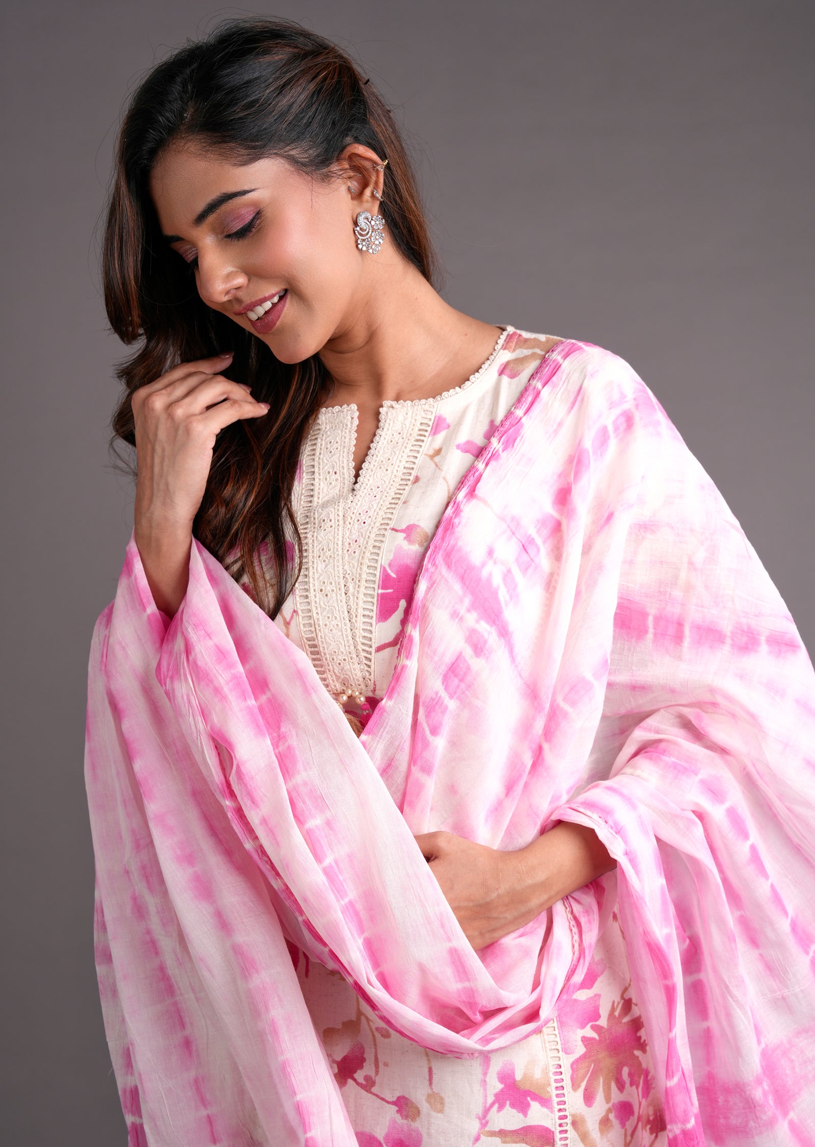 Pink Cotton Straight Cut Suit