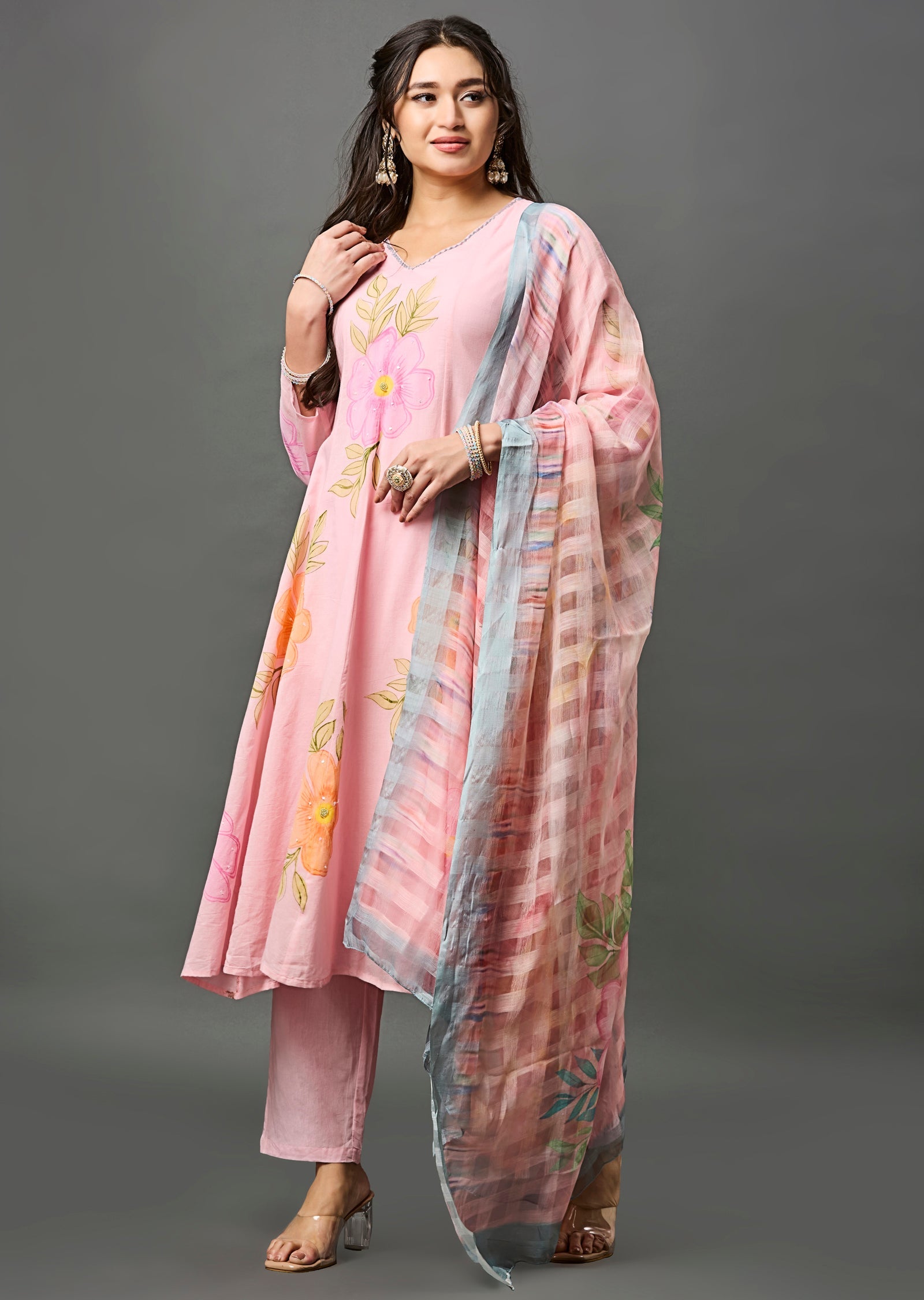 Light Pink Cotton Anarkali Suit