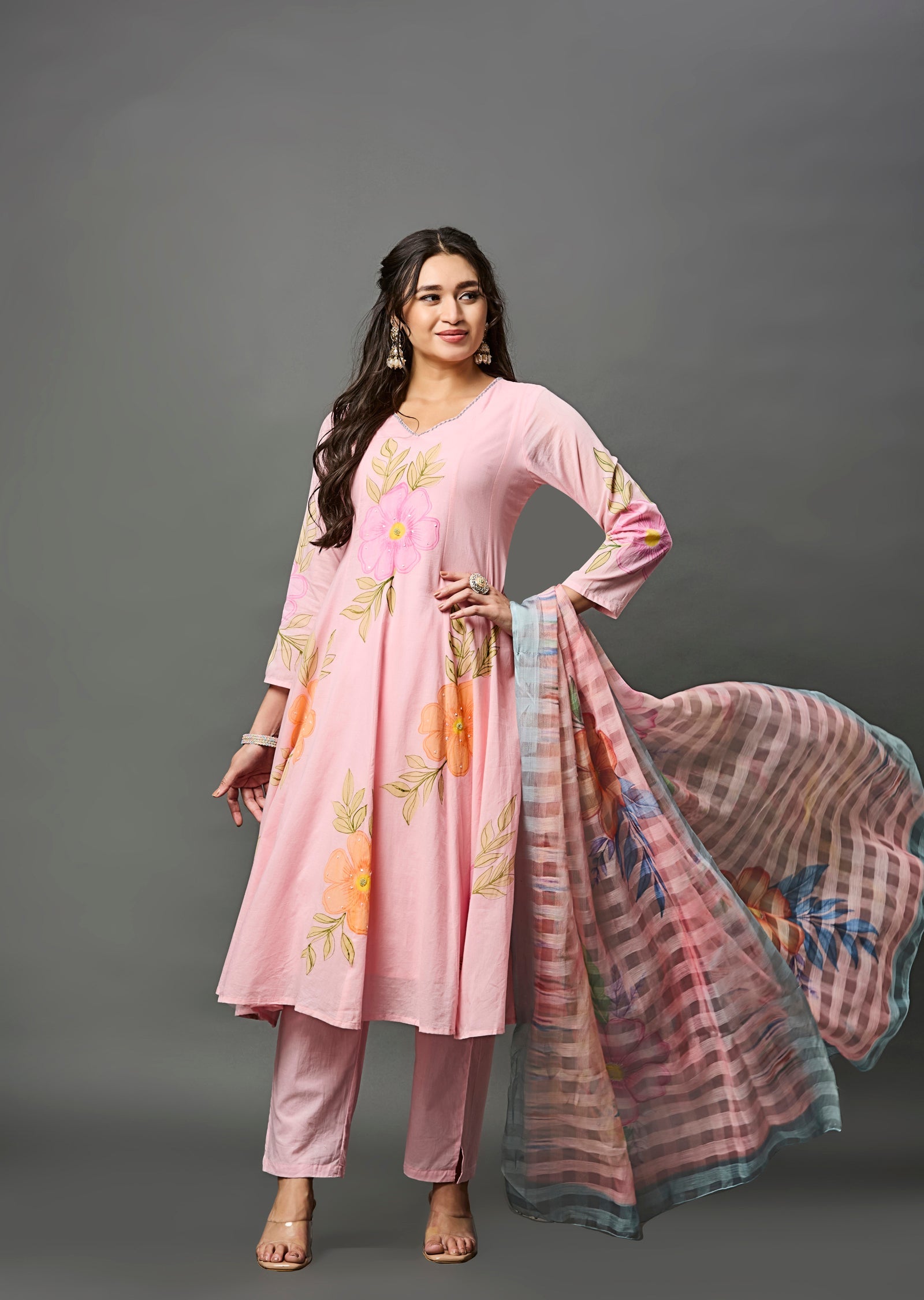 Light Pink Cotton Anarkali Suit