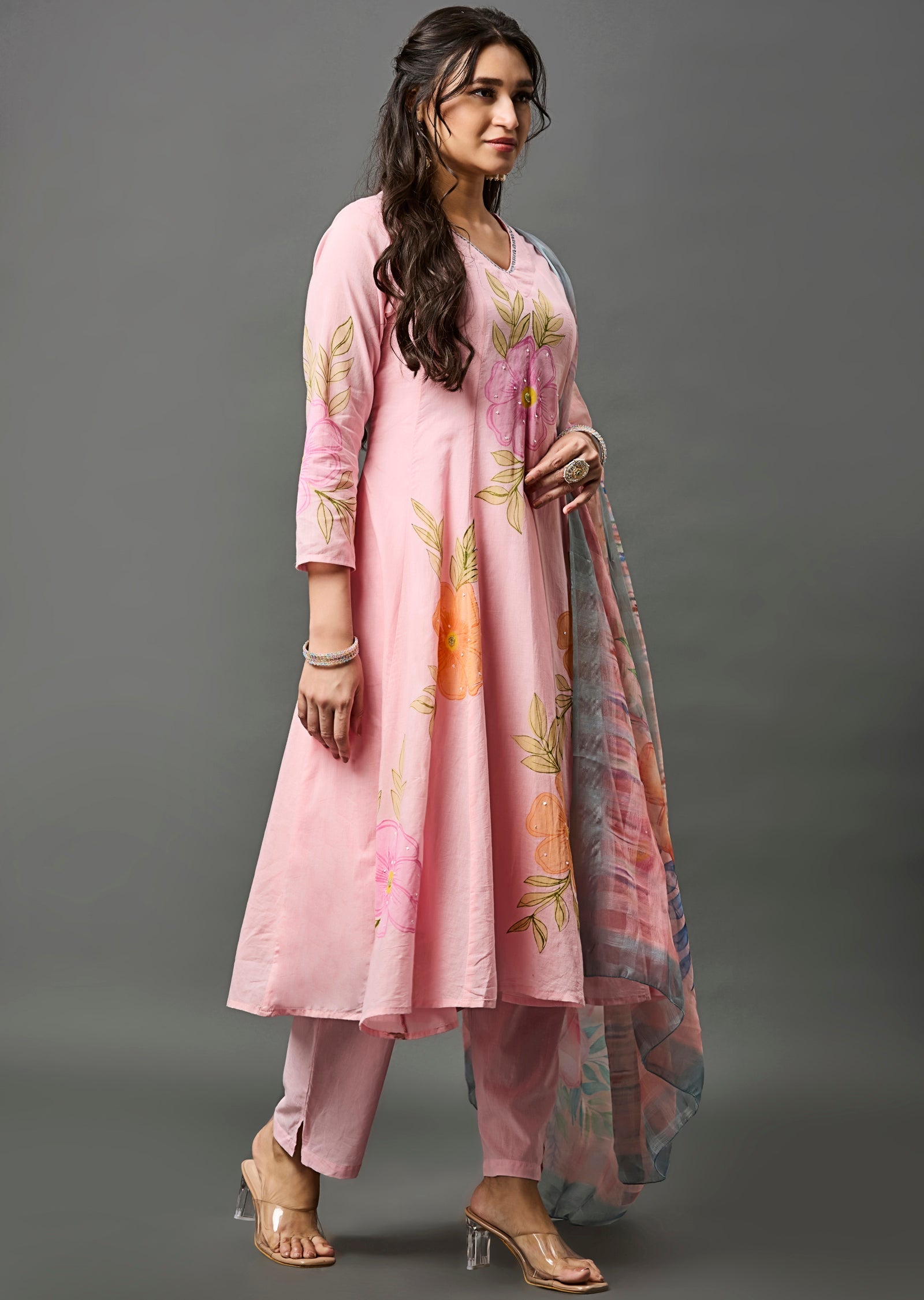 Light Pink Cotton Anarkali Suit