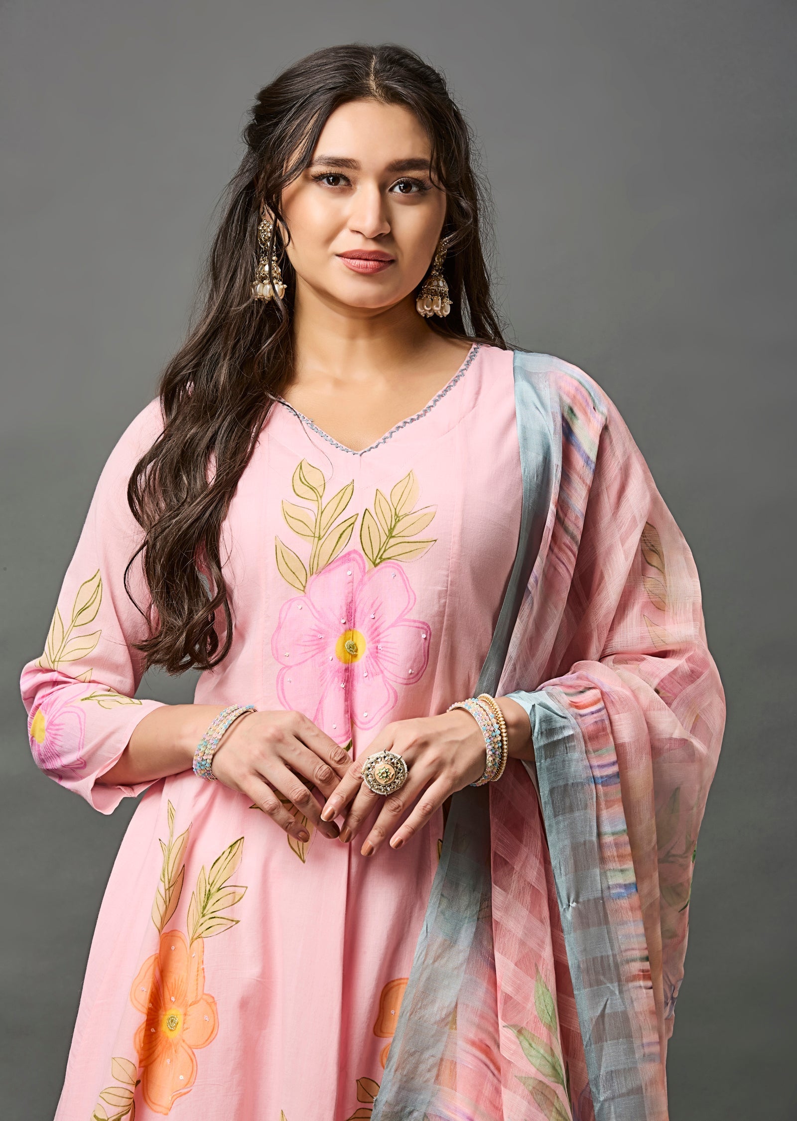 Light Pink Cotton Anarkali Suit