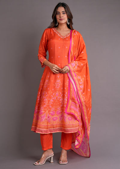 Orange Silk Anarkali Suit