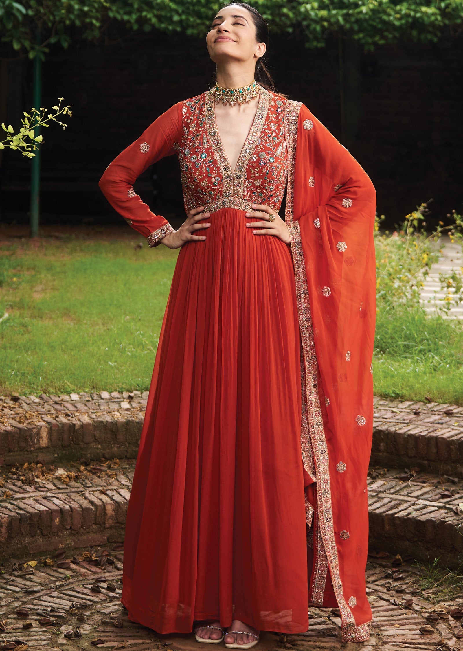 Rust Georgette Anarkali Suit