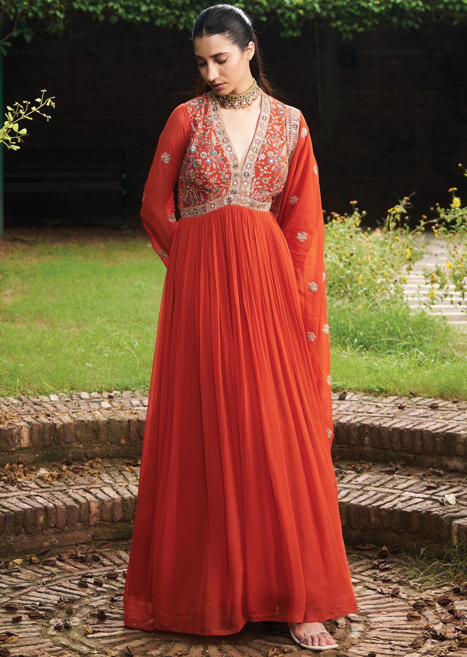 Rust Georgette Anarkali Suit