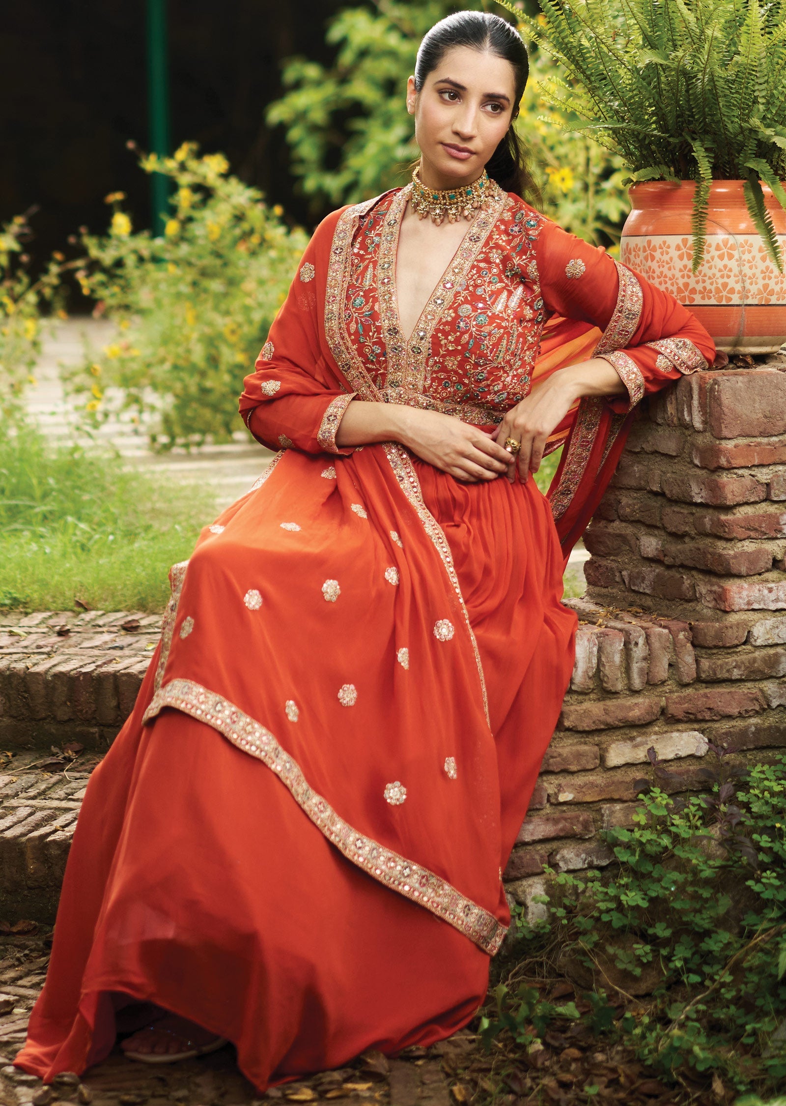 Rust Georgette Anarkali Suit