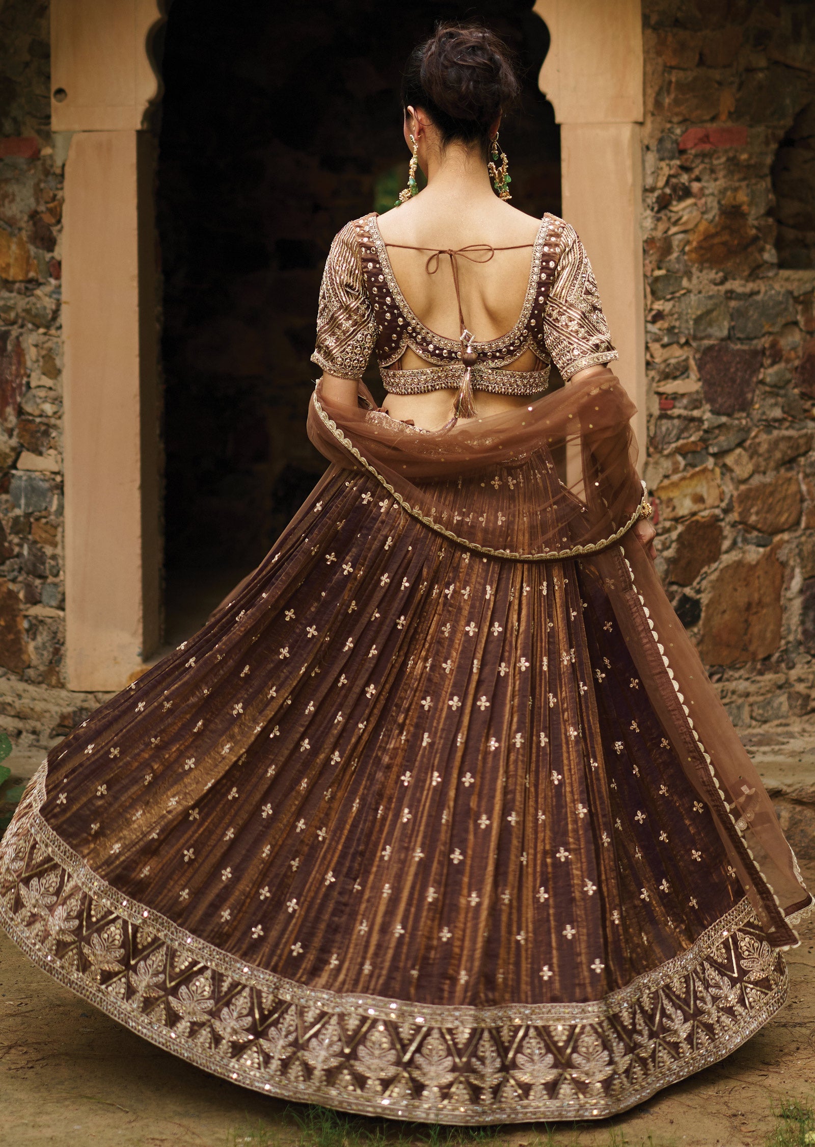 Brown Tissue Chiffon Lehenga Set