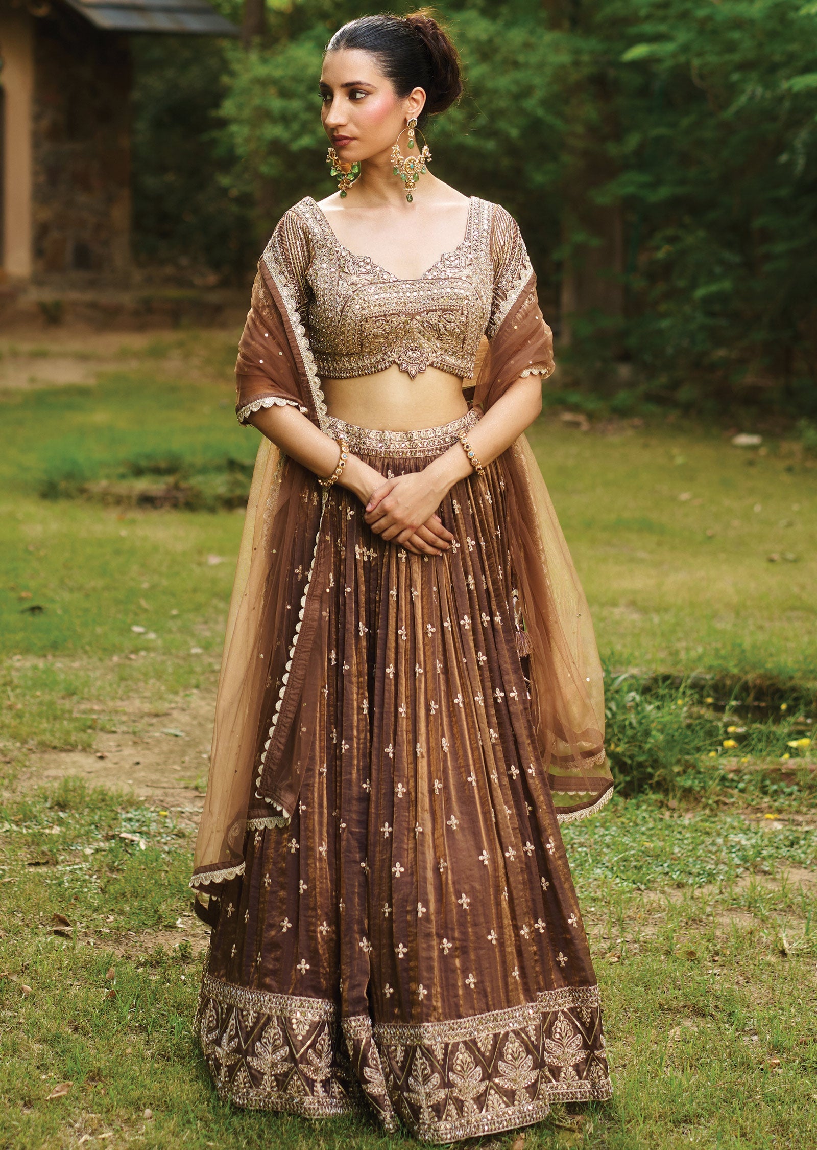Brown Tissue Chiffon Lehenga Set