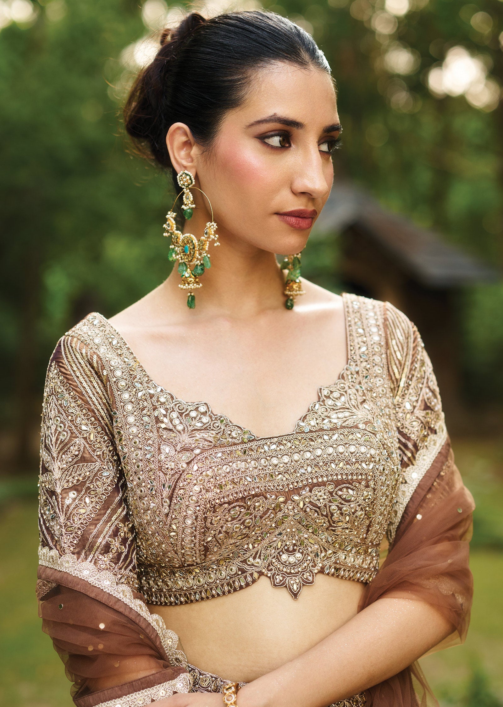 Brown Tissue Chiffon Lehenga Set