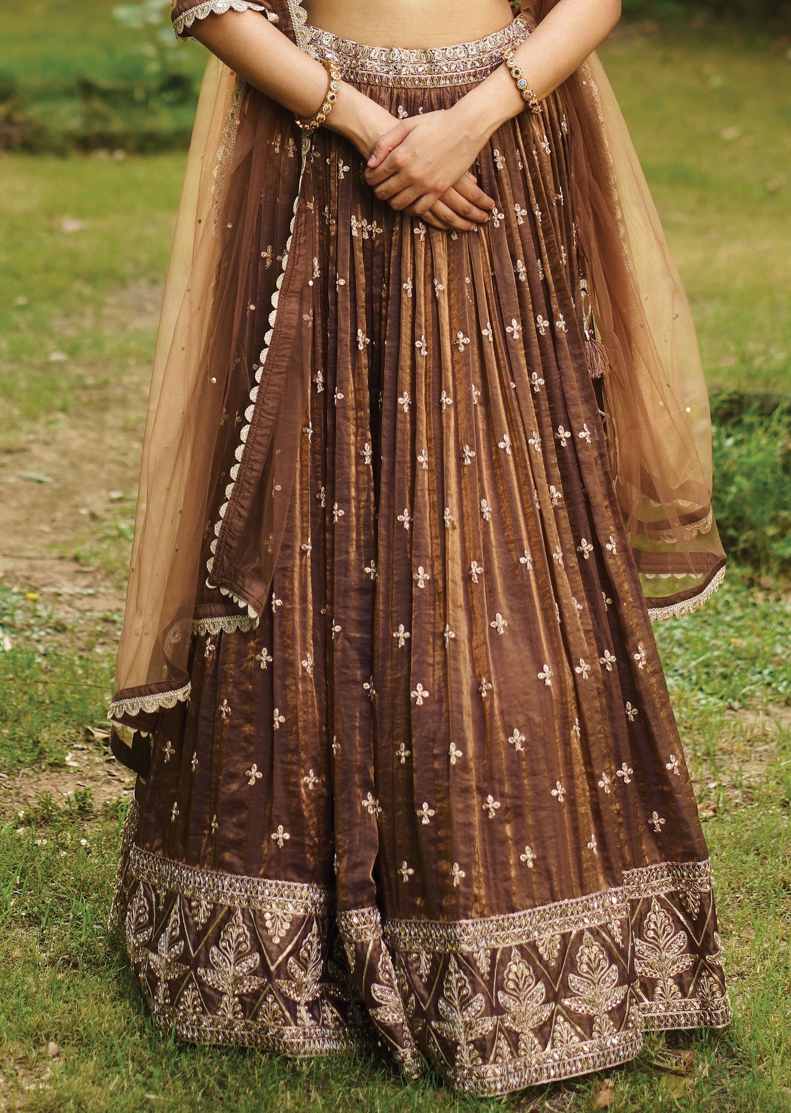 Brown Tissue Chiffon Lehenga Set