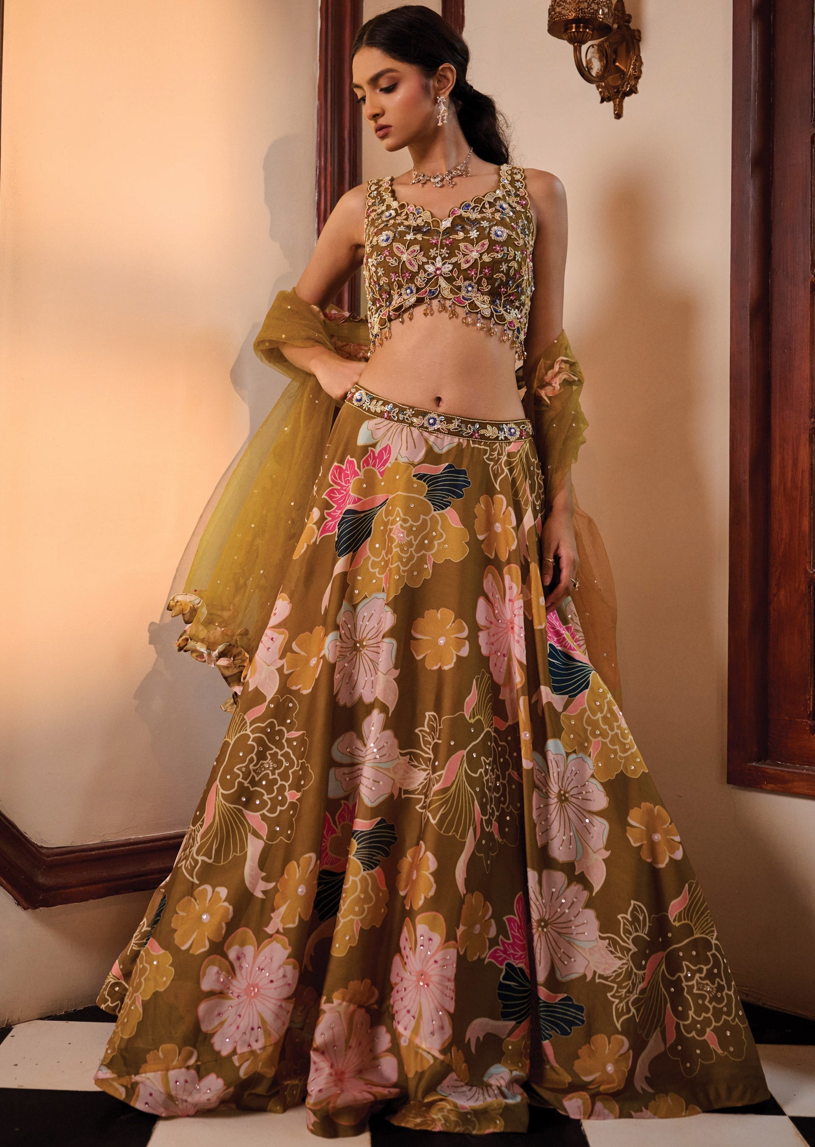 Mehendi Green Georgette Lehenga