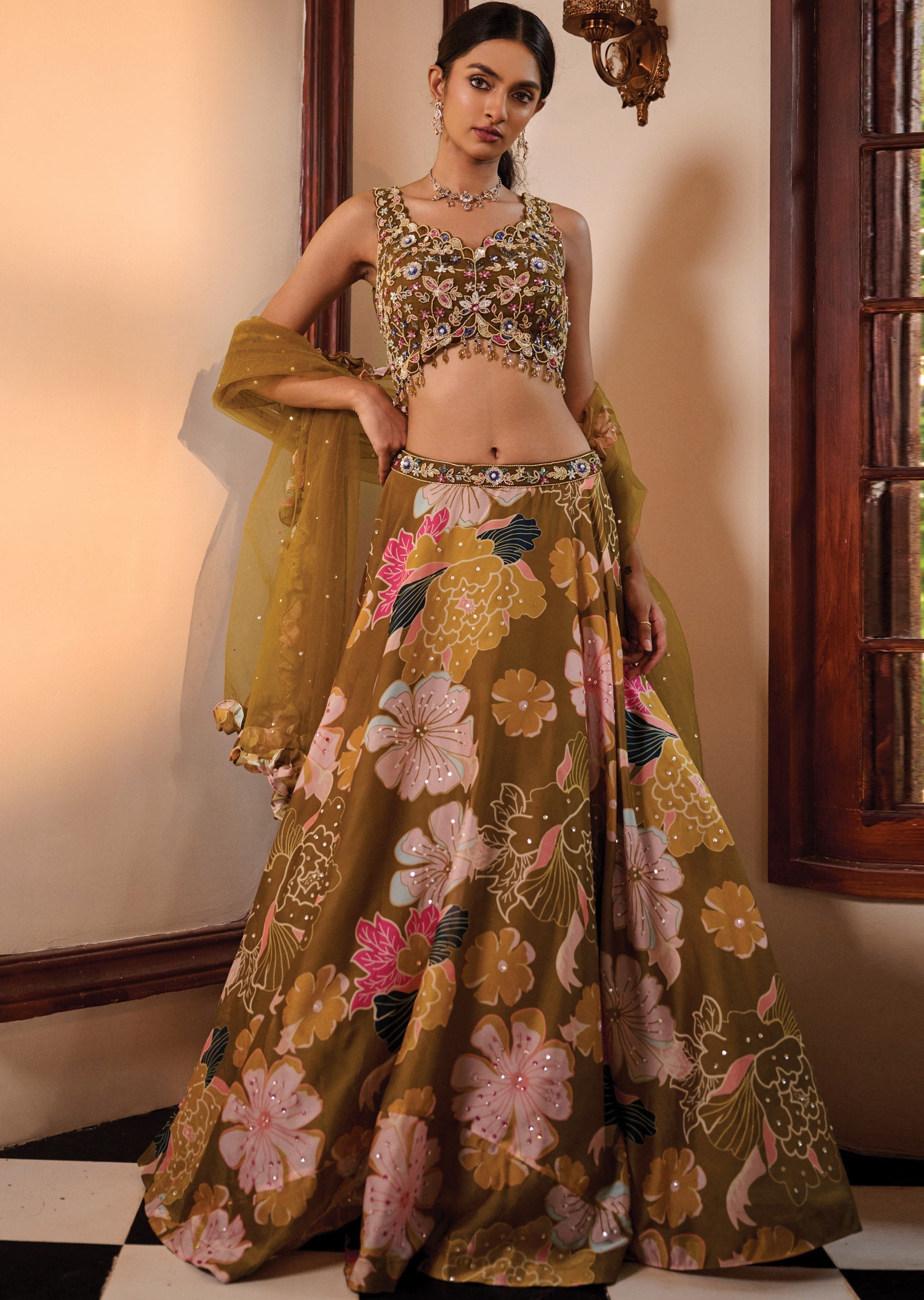 Mehendi Green Georgette Lehenga