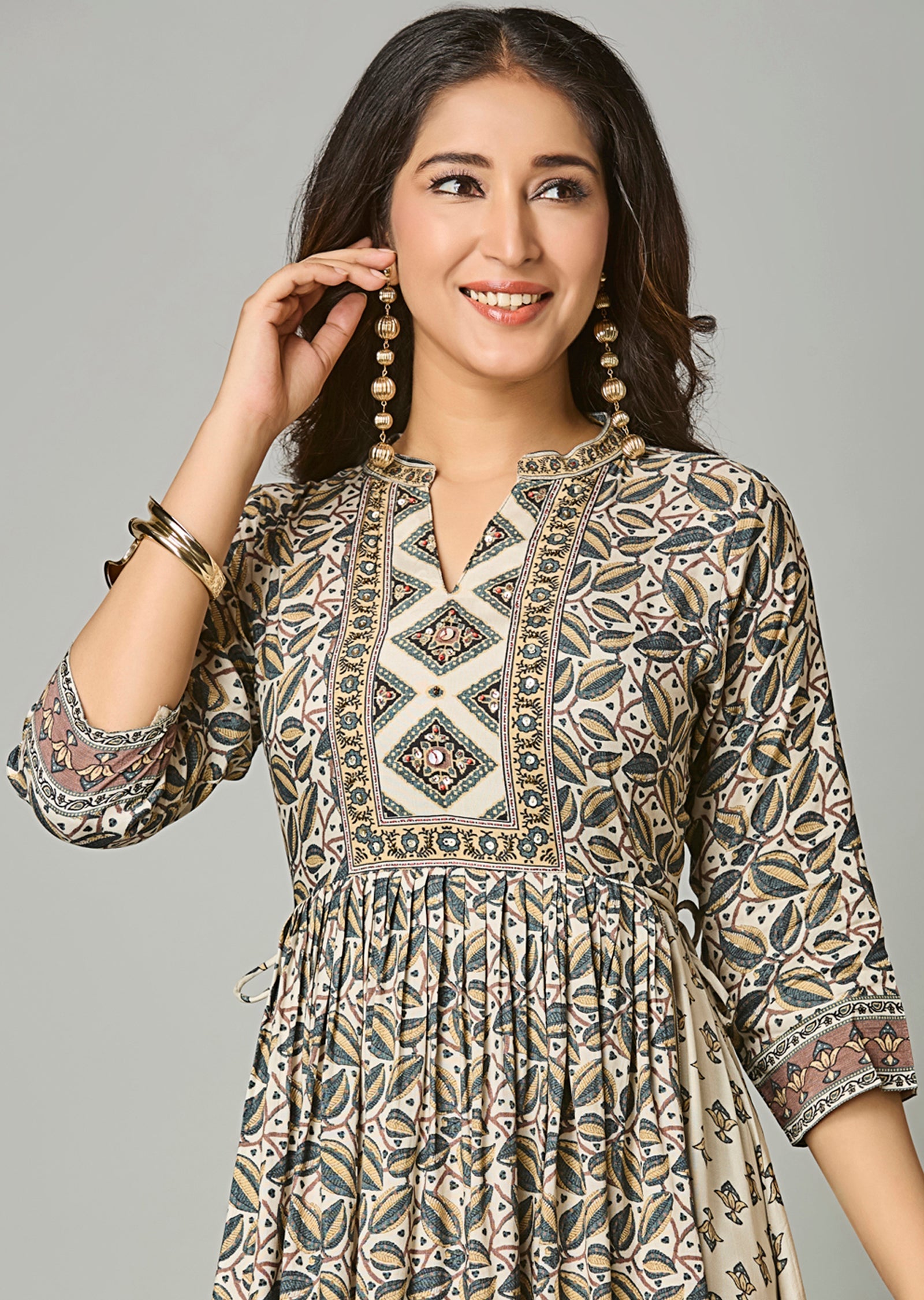 Biege Muslin Long Dress