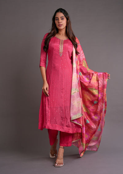 Dark Pink Chinnon Anarkali Suit