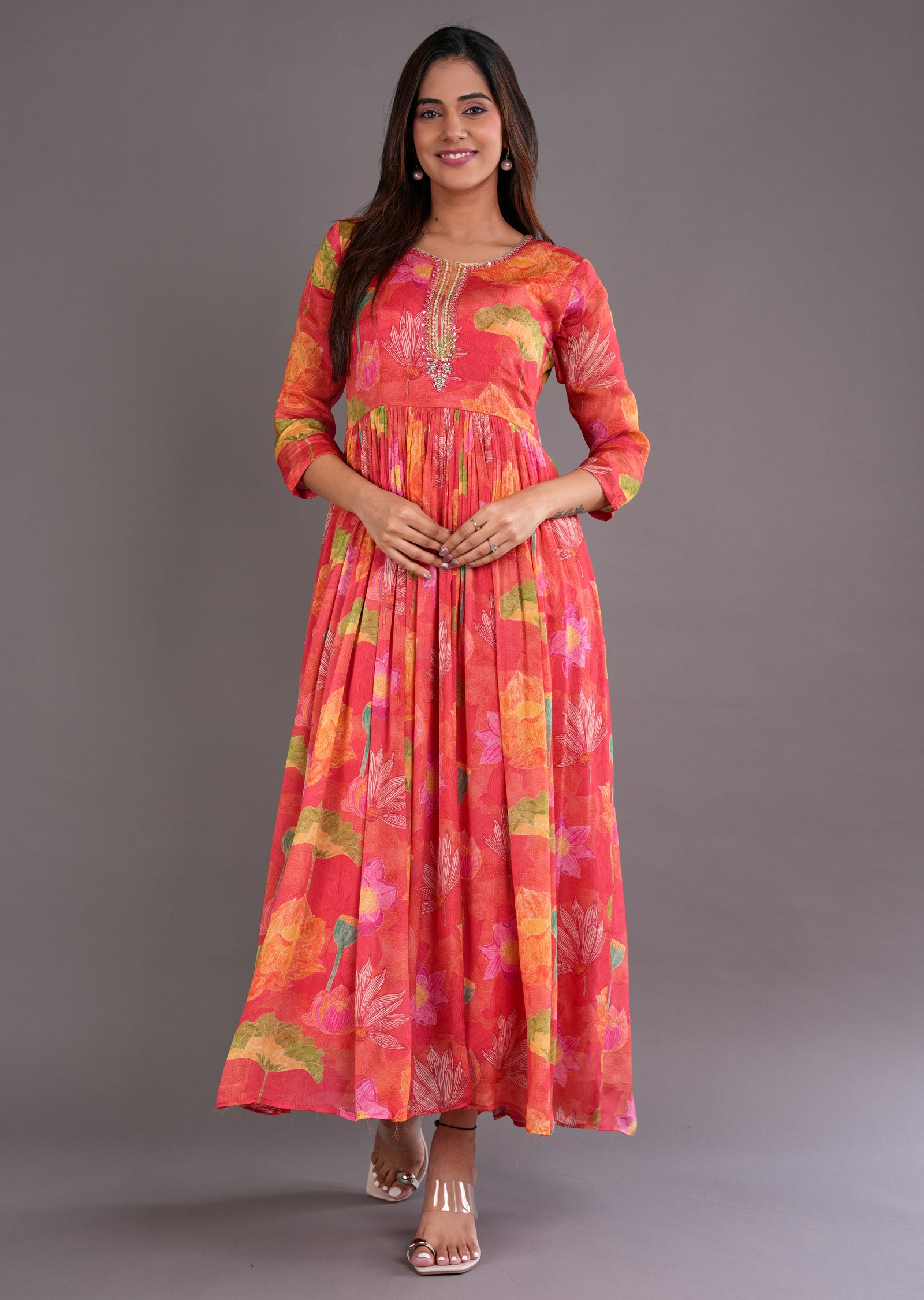 Coral Chinnon Long Dress