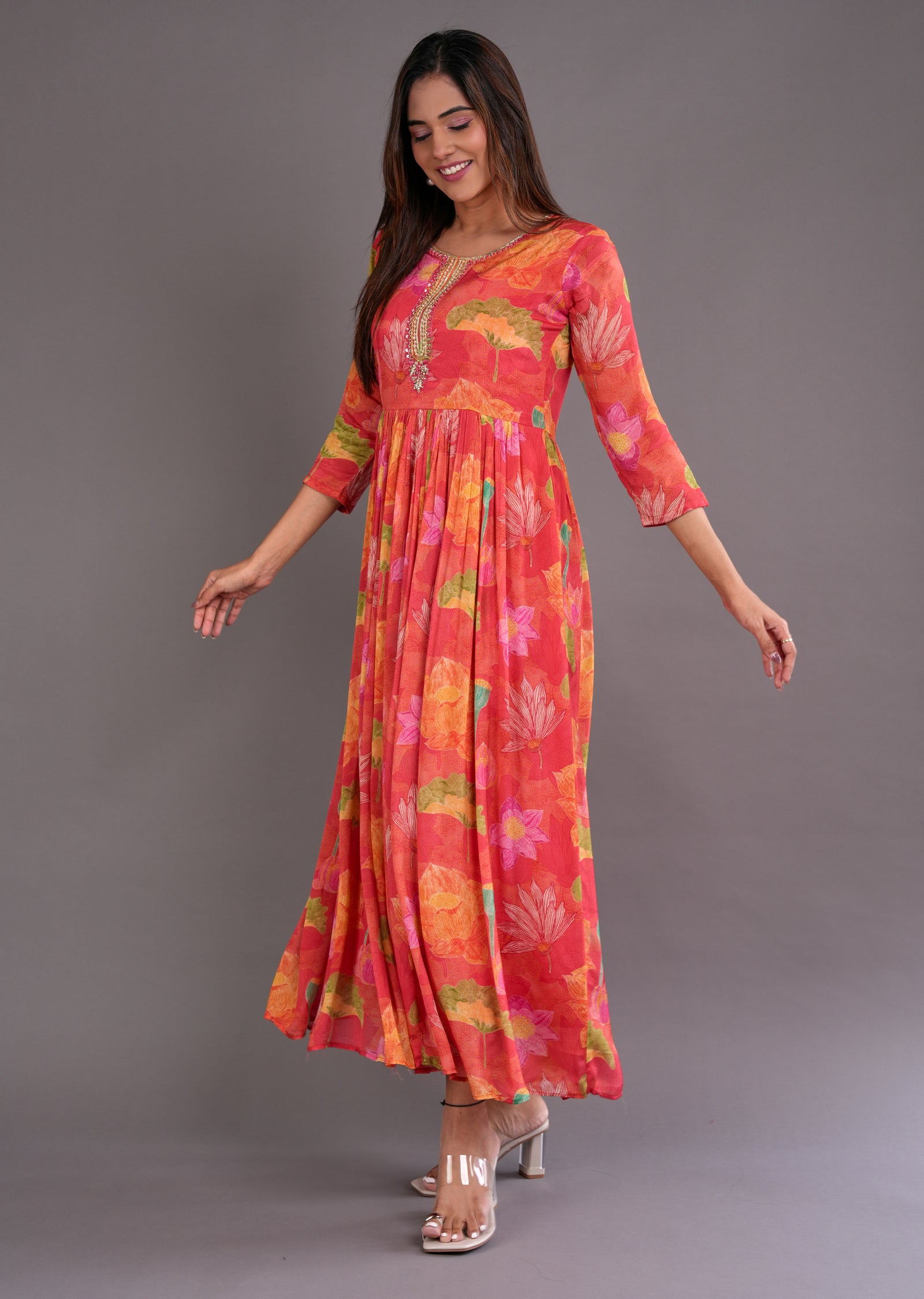 Coral Chinnon Long Dress