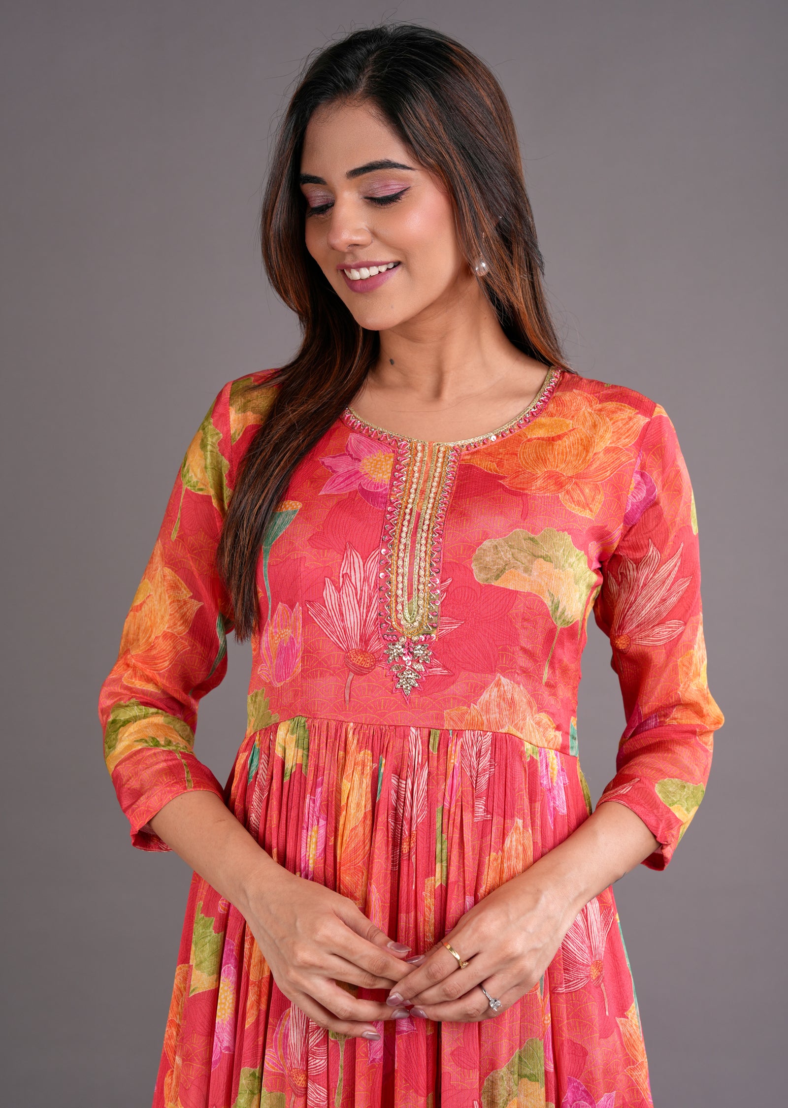 Coral Chinnon Long Dress