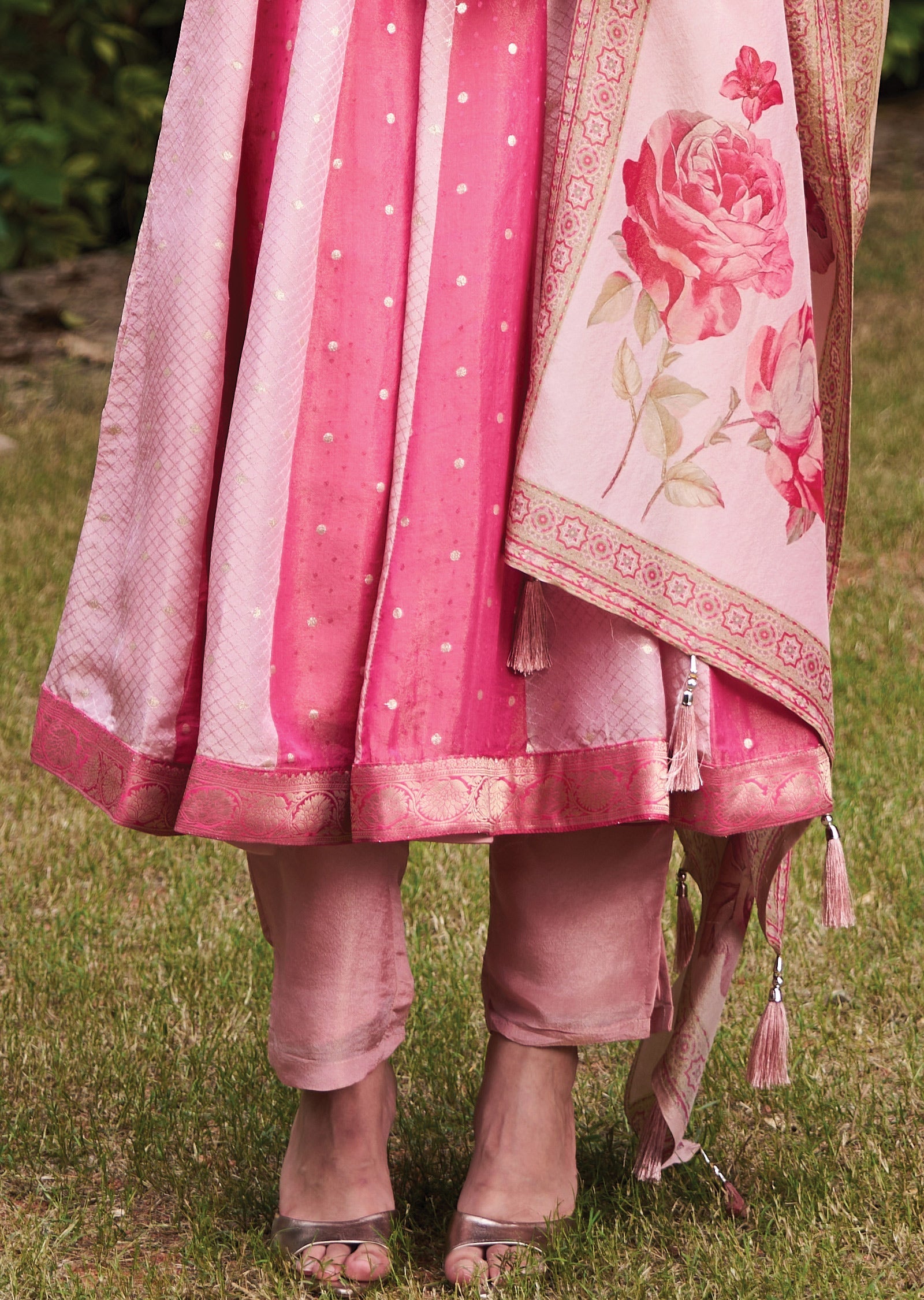 Light Pink Tissue Anarkali Suit