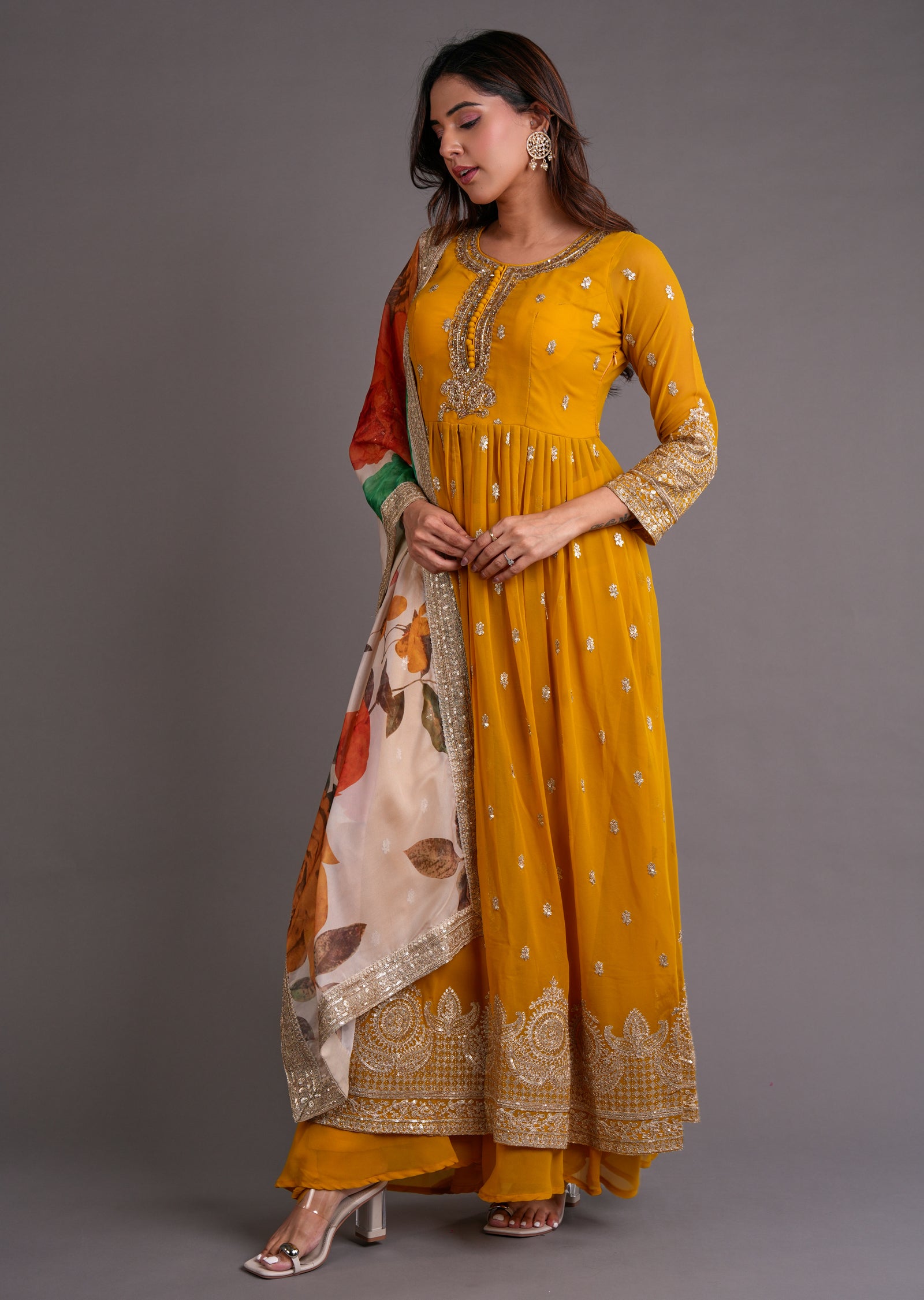 Mustard Georgette Anarkali Suit