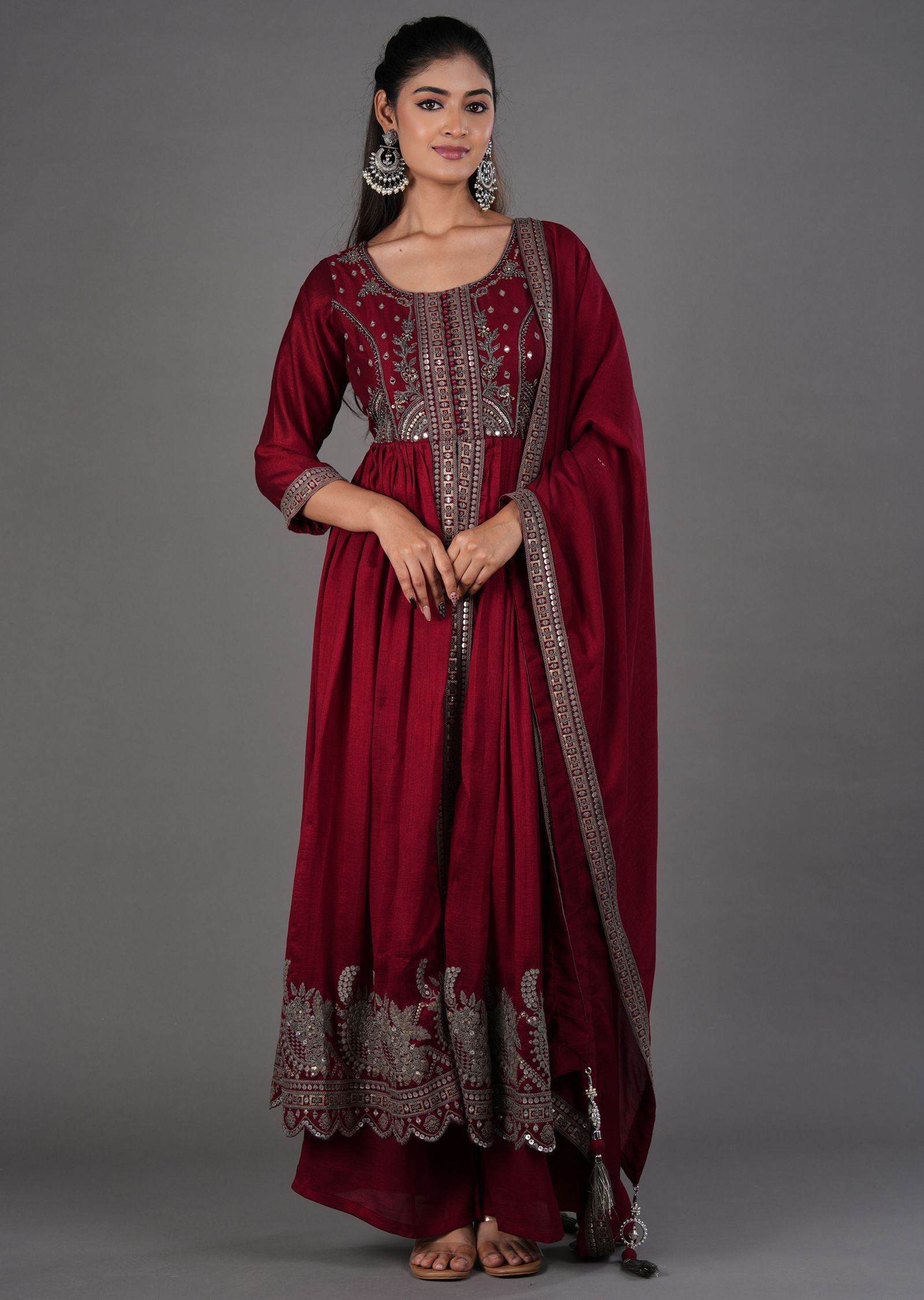 Maroon Silk Anarkali Suit