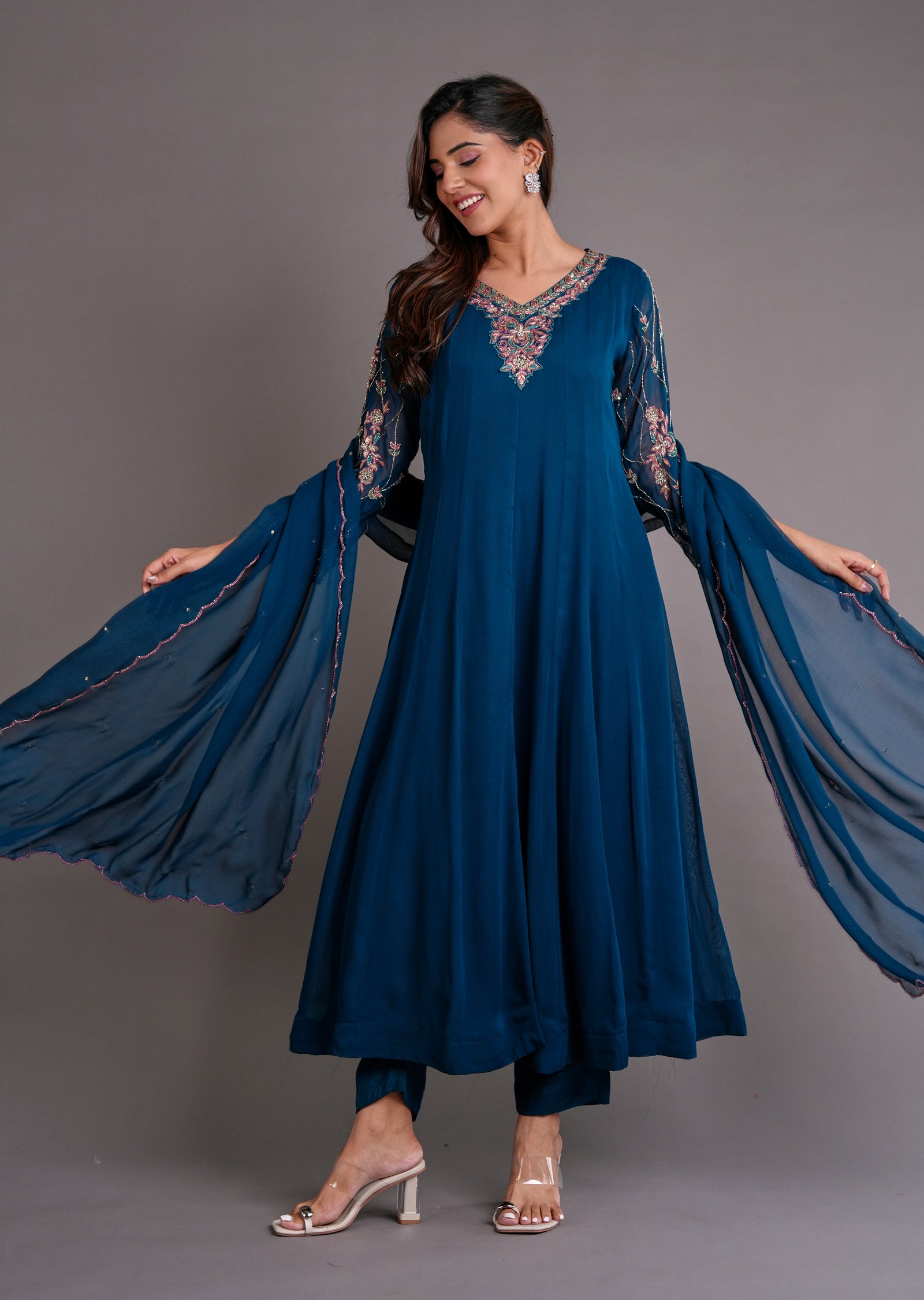 Teal Blue Georgette Anarkali Suit