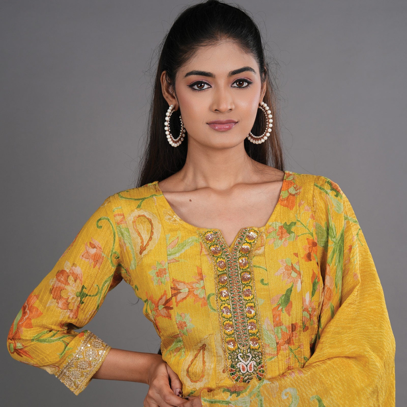 Yellow Tissue Anarkali Suit
