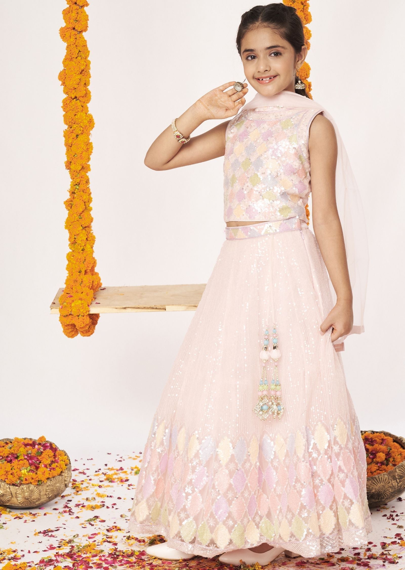 Pink Net Lehenga